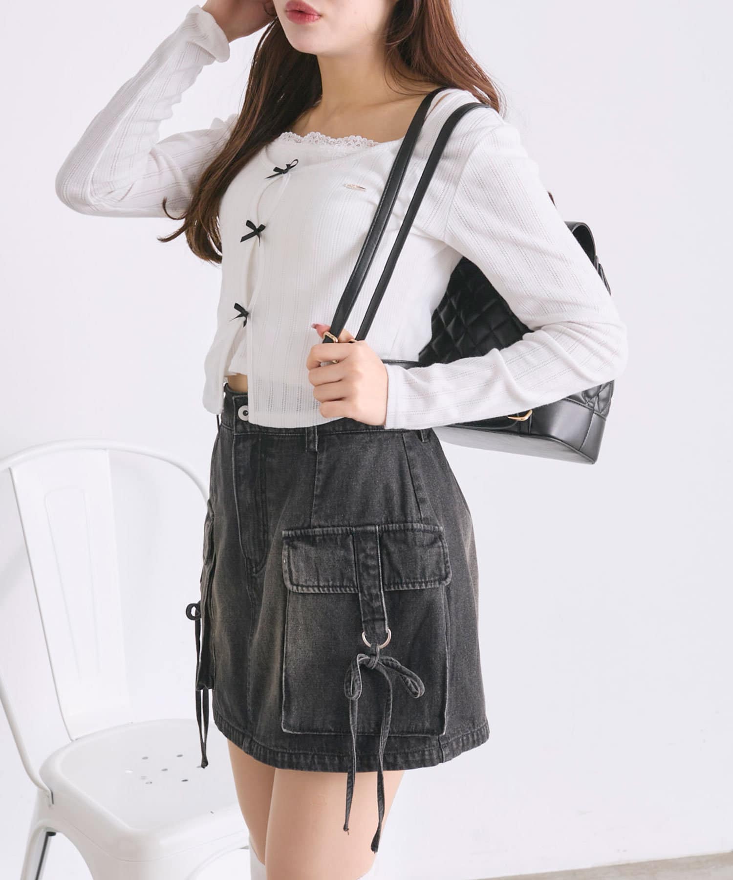 NICE CLAUP / OLIVE des OLIVE OUTLET(ナイスクラップ  / オリーブ デ オリーブ アウトレット) 【OLIVE des OLIVE】ゆらゆらリボンカーゴミニスカー