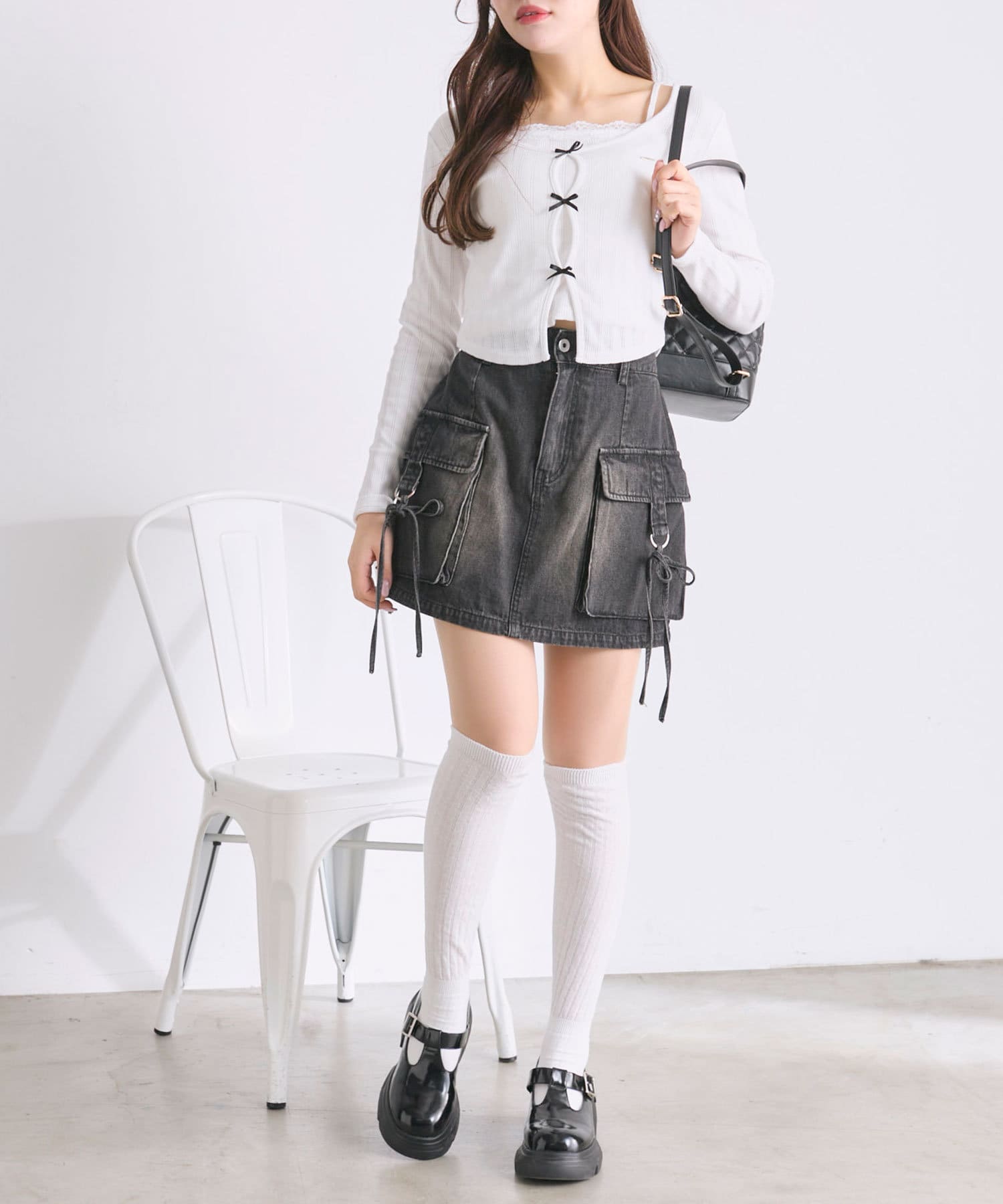 NICE CLAUP / OLIVE des OLIVE OUTLET(ナイスクラップ  / オリーブ デ オリーブ アウトレット) 【OLIVE des OLIVE】ゆらゆらリボンカーゴミニスカー