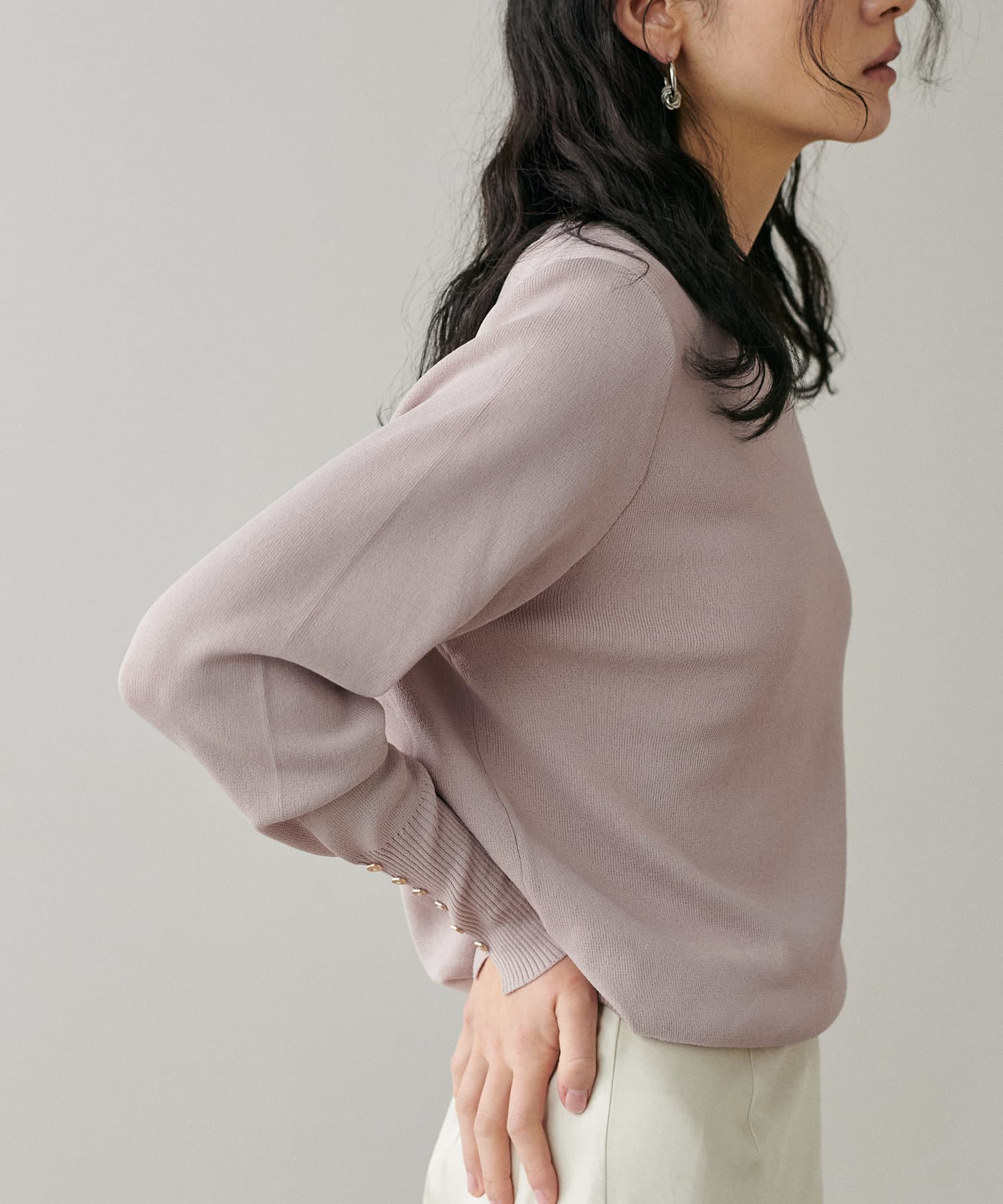 NICE CLAUP / OLIVE des OLIVE OUTLET(ナイスクラップ  / オリーブ デ オリーブ アウトレット) 【LARUTA】袖口ちび釦シンプルニット