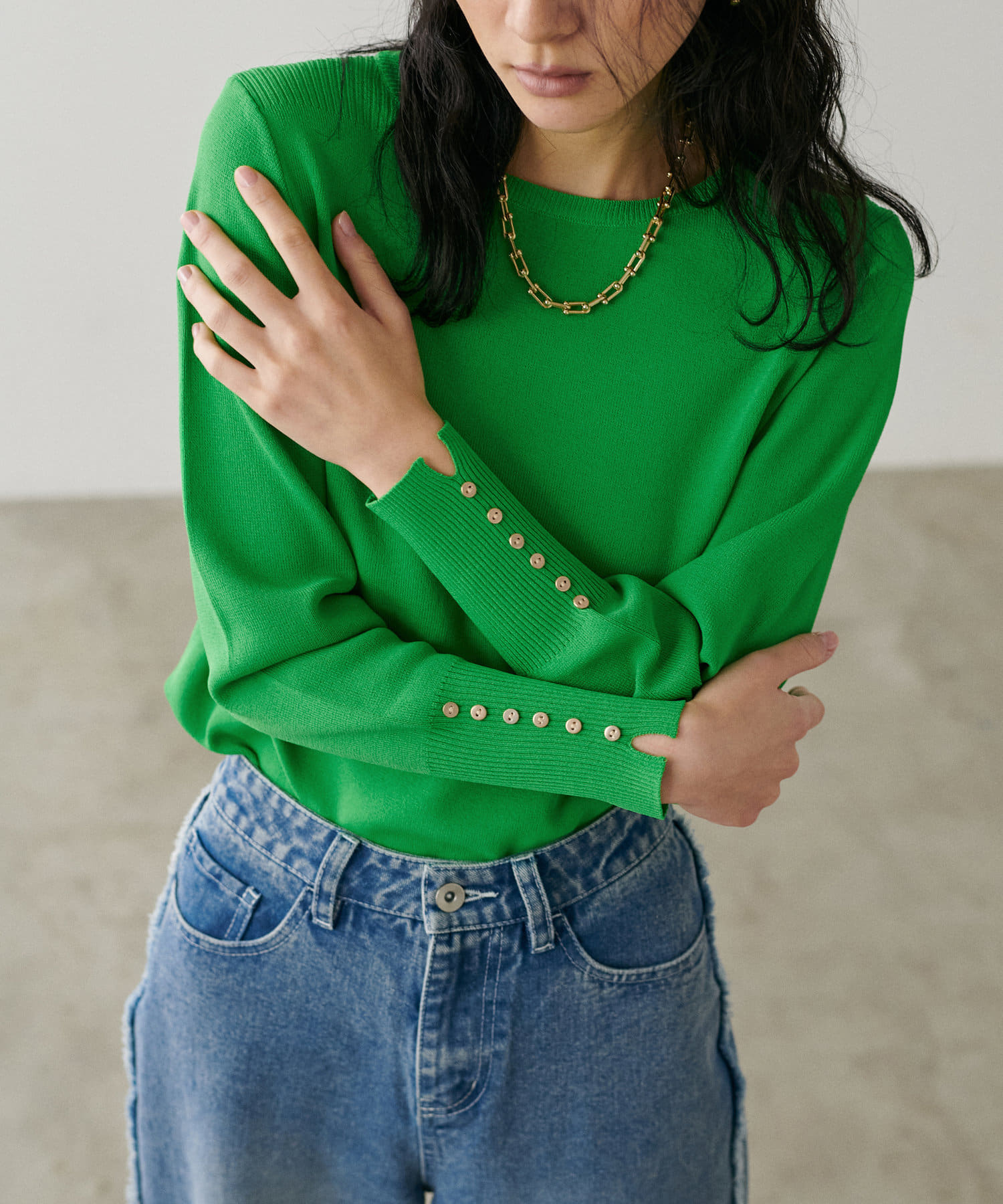 NICE CLAUP / OLIVE des OLIVE OUTLET(ナイスクラップ  / オリーブ デ オリーブ アウトレット) 【LARUTA】袖口ちび釦シンプルニット