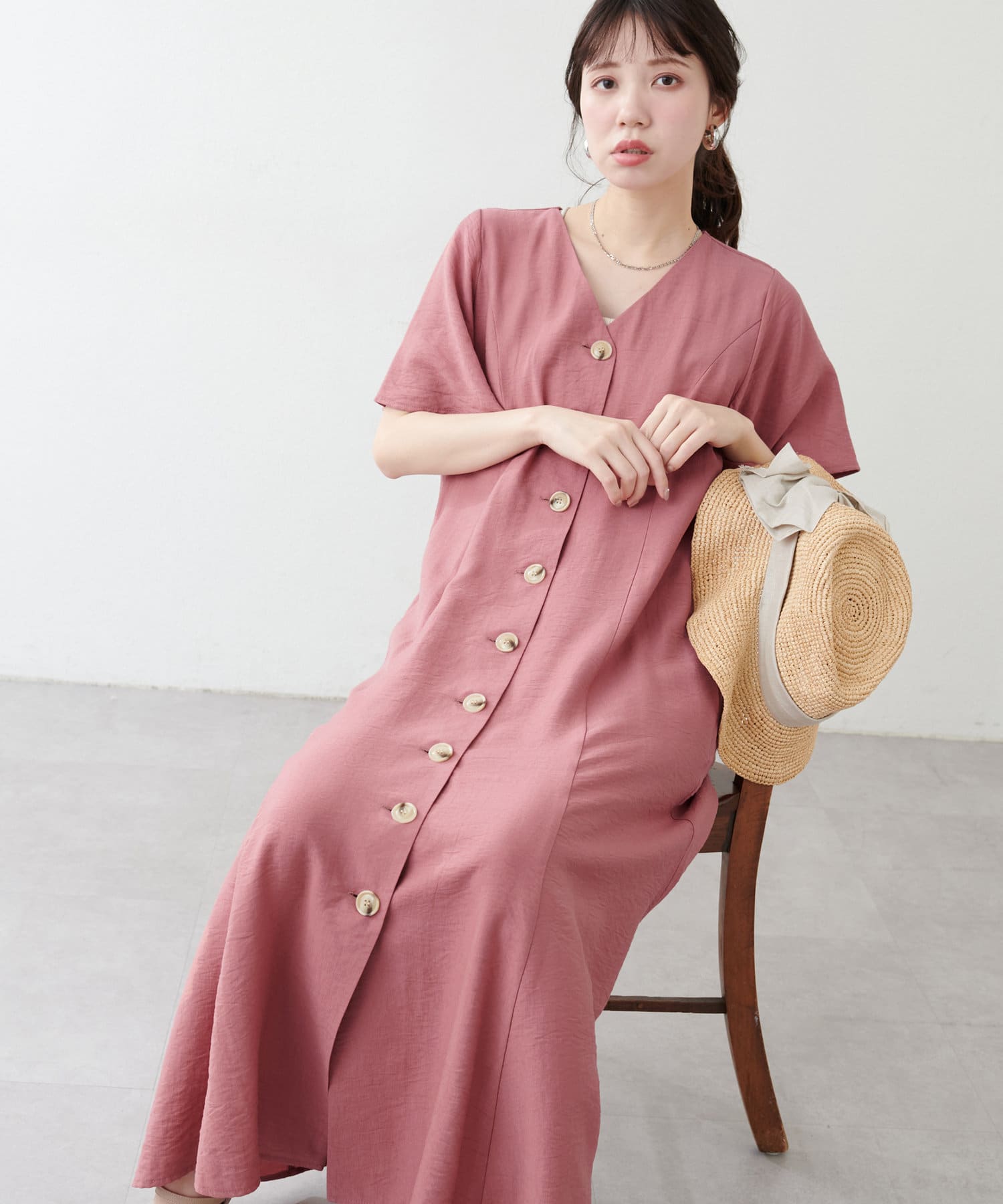 ako】釦開きフレアスリーブワンピース | natural couture ako】釦開きフレアスリーブワンピース | natural couture