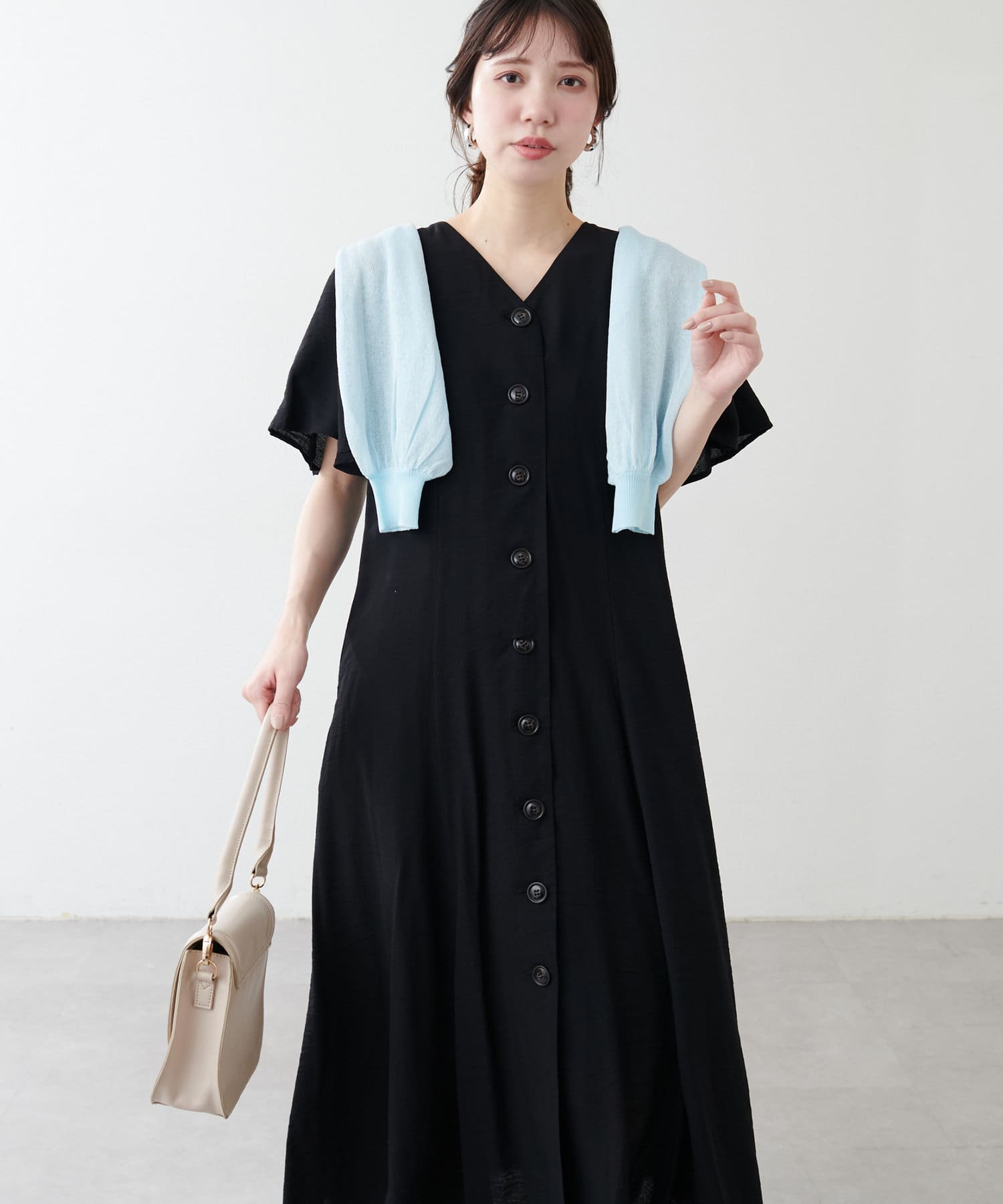 ako】釦開きフレアスリーブワンピース | natural couture ako】釦開きフレアスリーブワンピース | natural couture