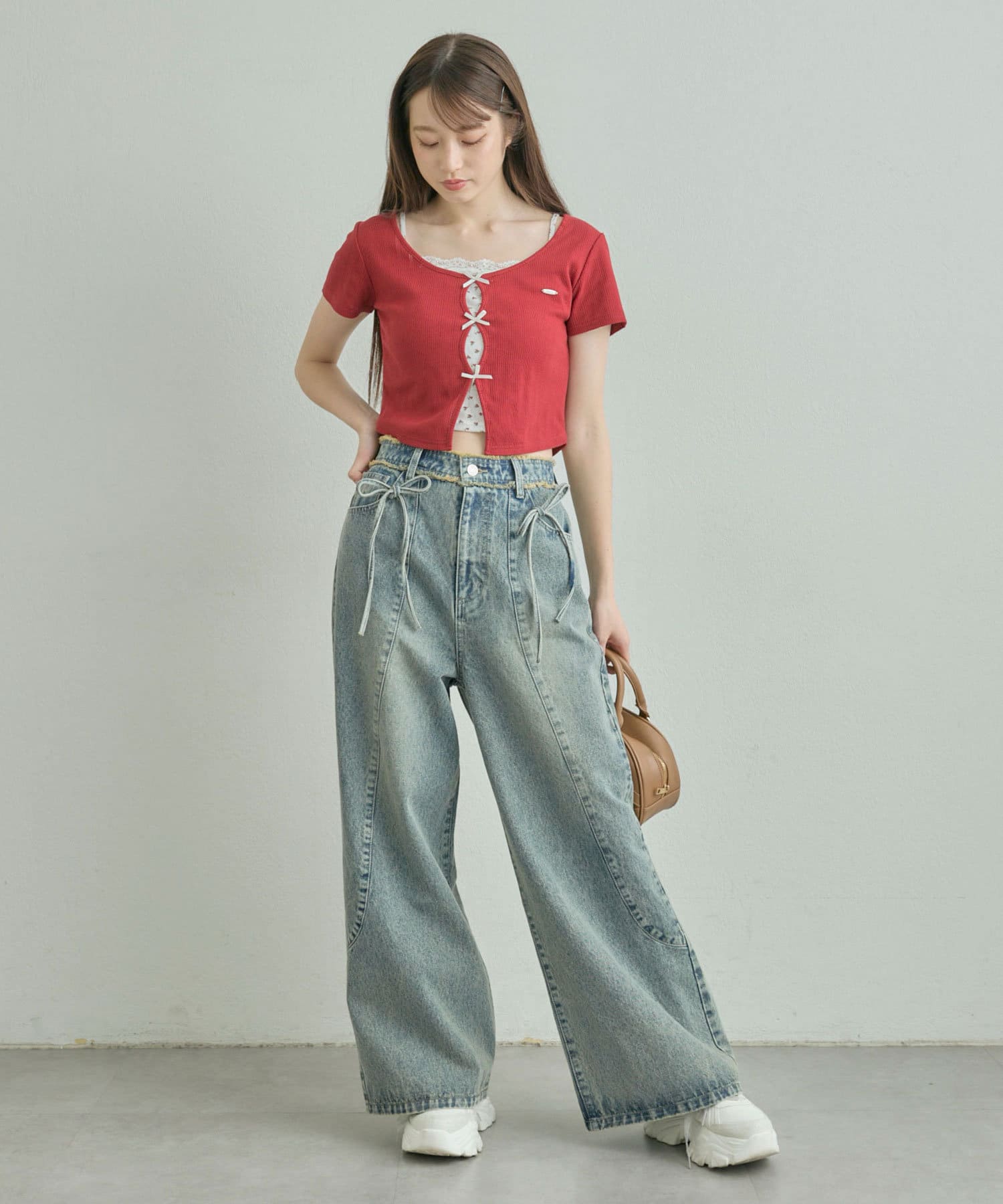 OLIVE des OLIVE(オリーブ デ オリーブ) 【S/Mサイズ展開】切り替えリボンデニムパンツ