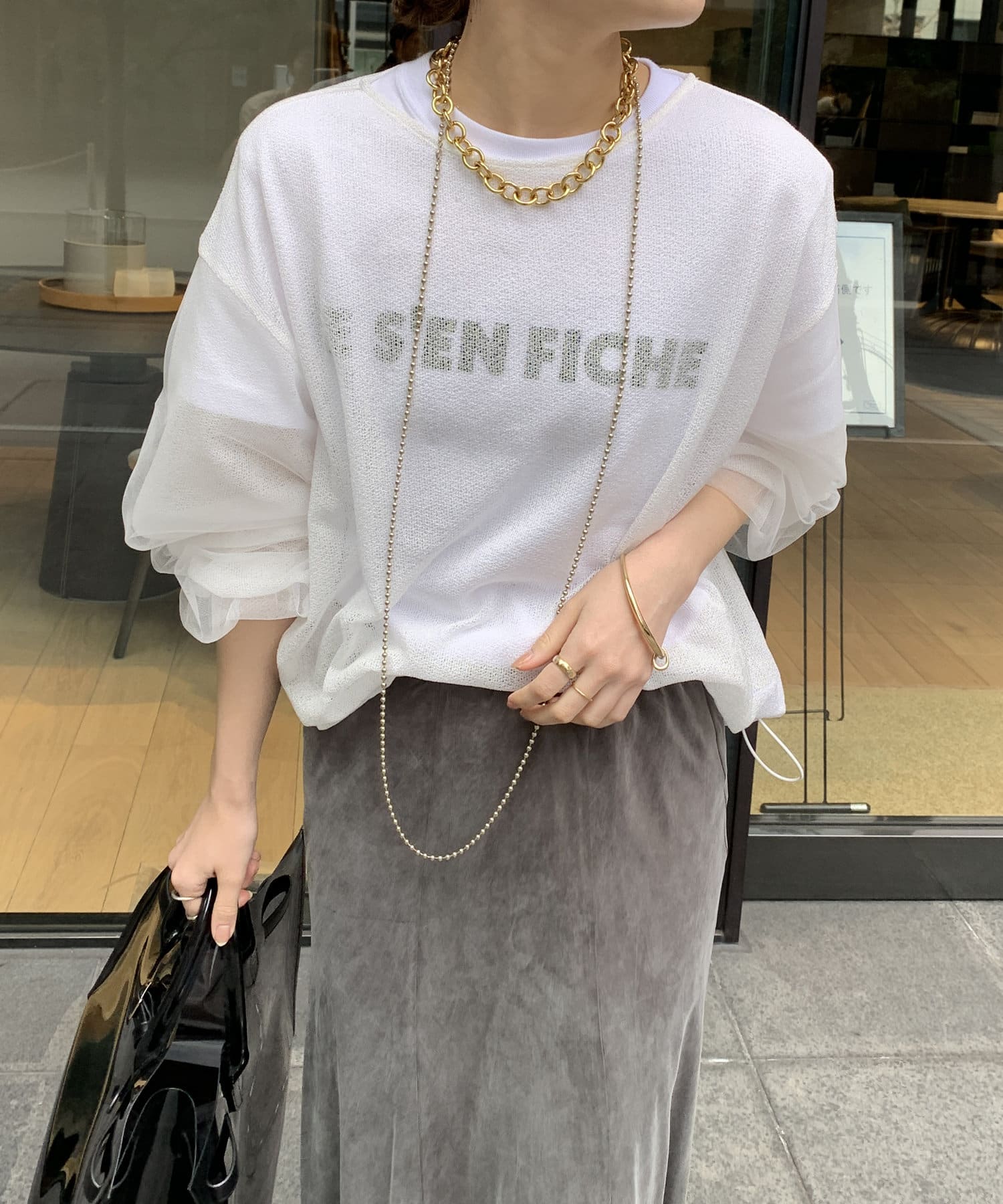 DOUDOU(ドゥドゥ) 【WEB限定】メッシュスリーブニット