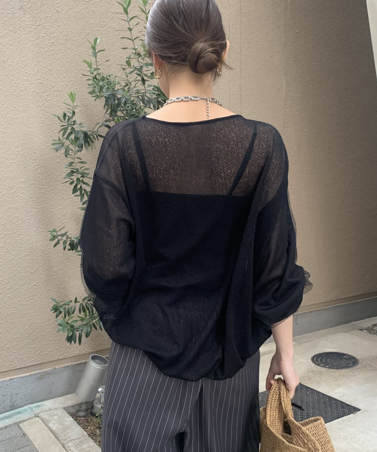 DOUDOU(ドゥドゥ) 【WEB限定】メッシュスリーブニット