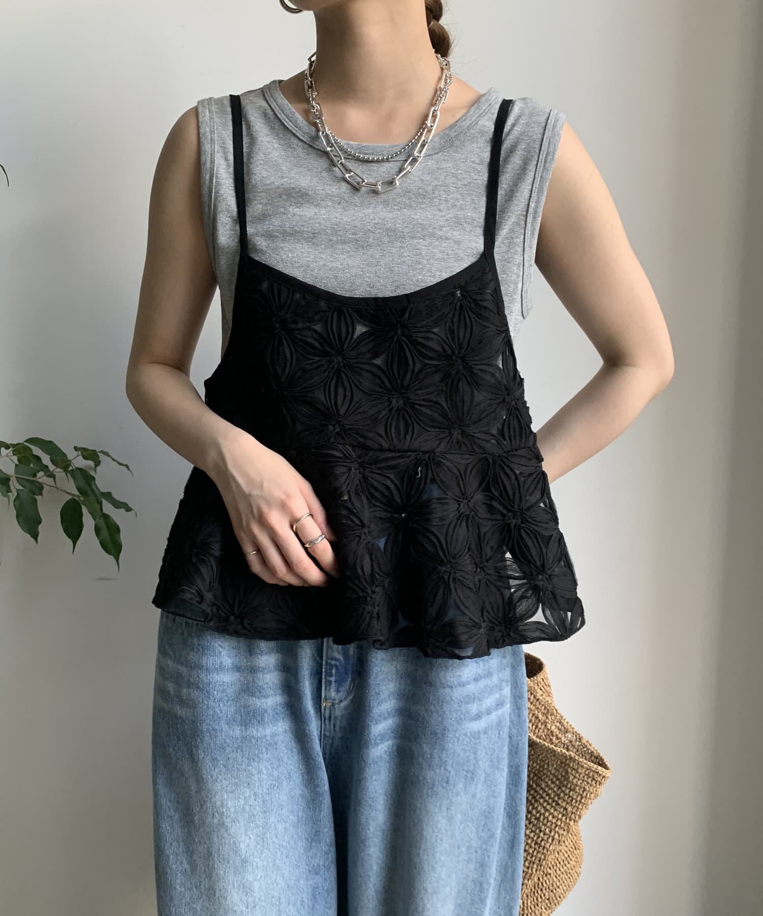 DOUDOU(ドゥドゥ) 【再追加決定！/着映え◎/WEB限定】チュールフラワーキャミ