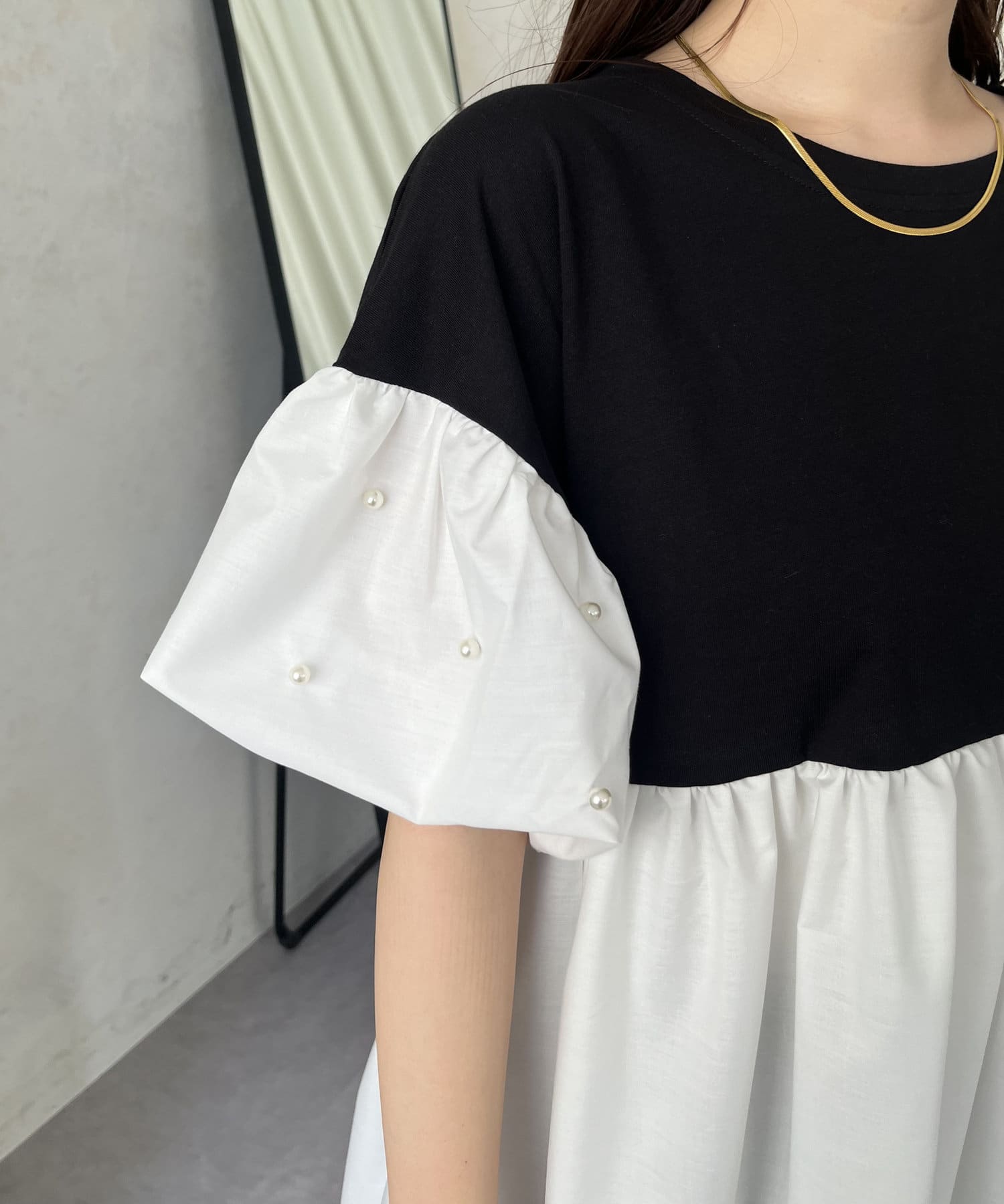 prose verse(プロズヴェール) パールバルーンスリーブドッキングペプラムTシャツ