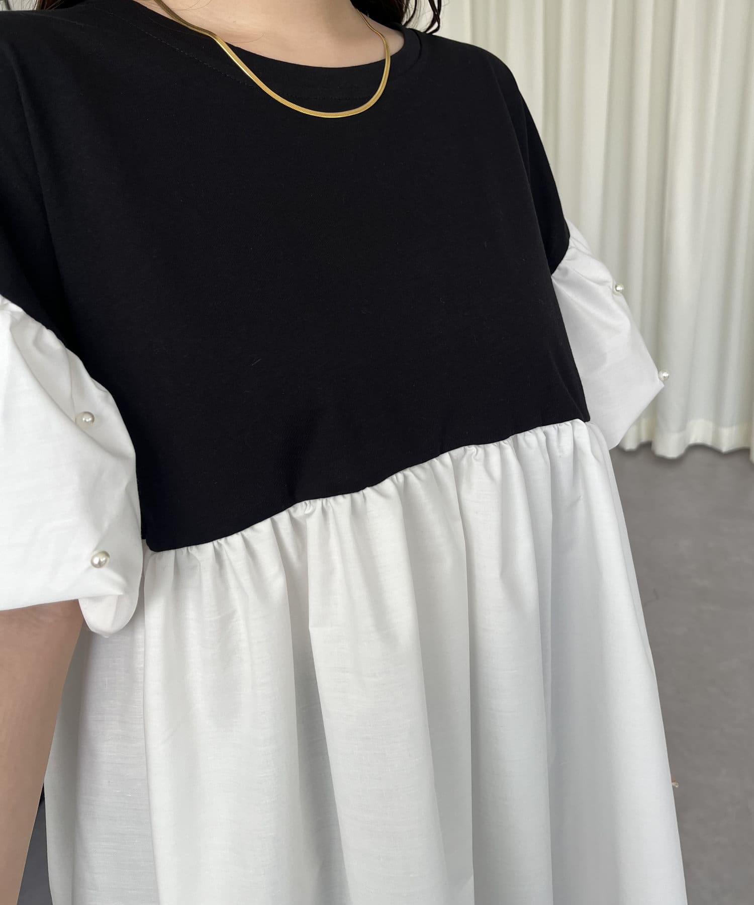 prose verse(プロズヴェール) パールバルーンスリーブドッキングペプラムTシャツ