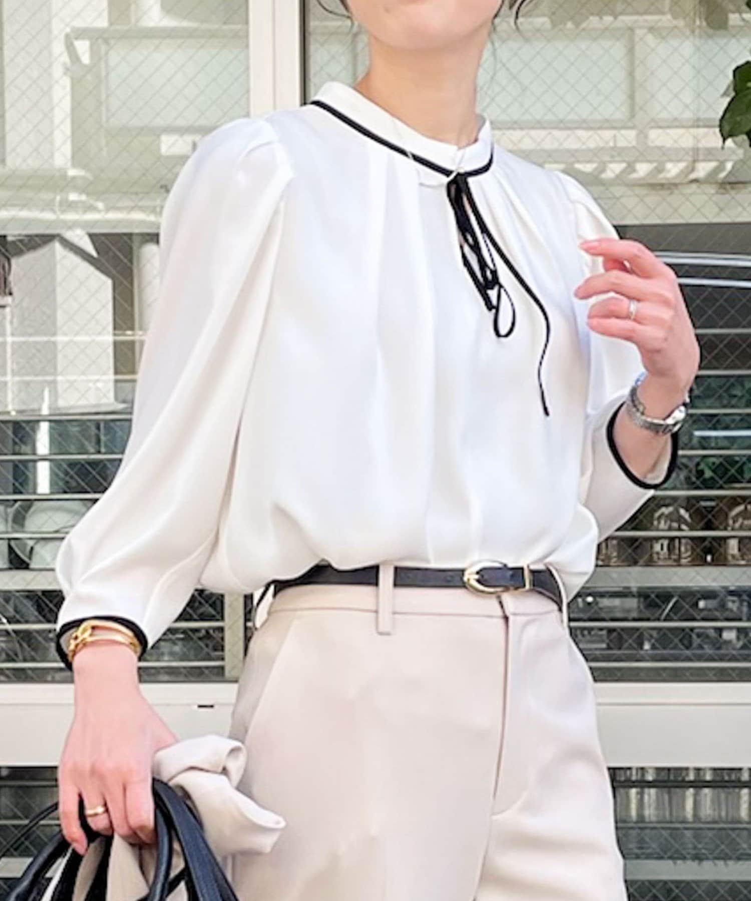 NOLLEY'S(ノーリーズ) ストレッチジョーゼット配色リボンブラウス