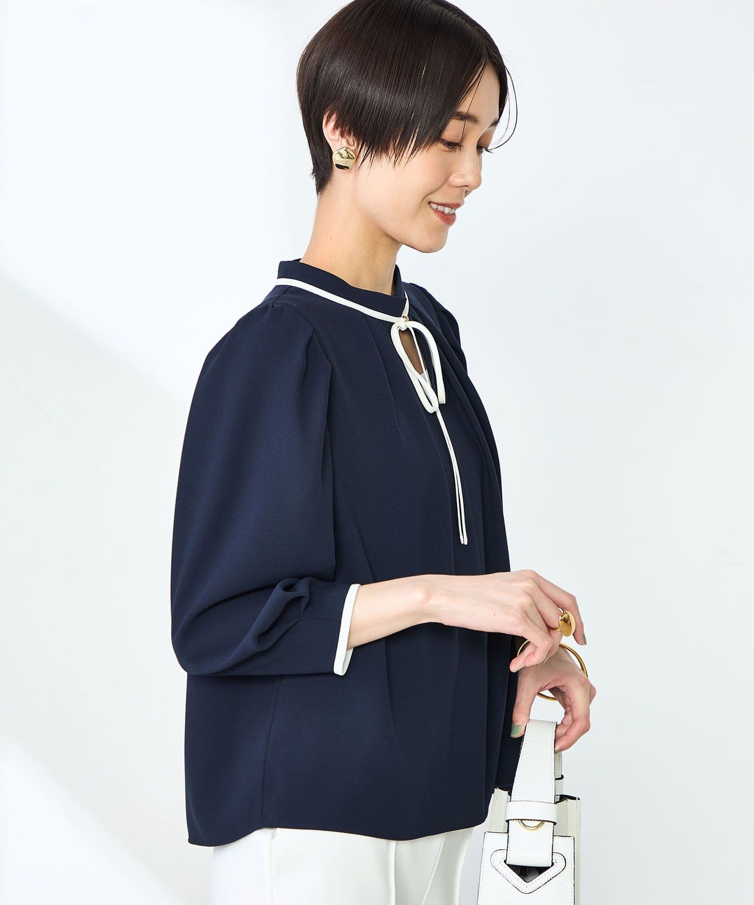 NOLLEY'S(ノーリーズ) ストレッチジョーゼット配色リボンブラウス