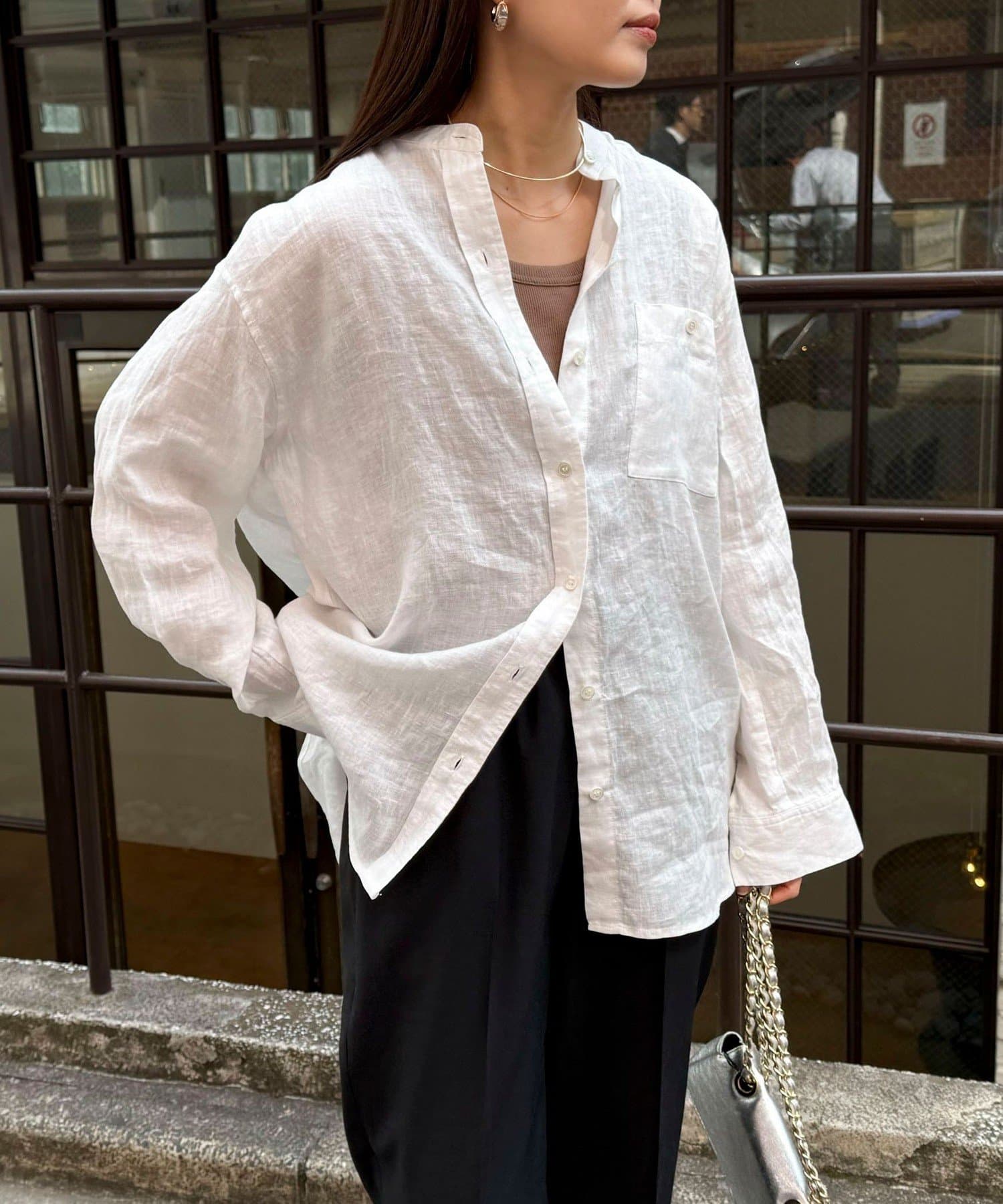FREDY & GLOSTER(フレディ アンド グロスター) LINEN100バンドカラーシャツ