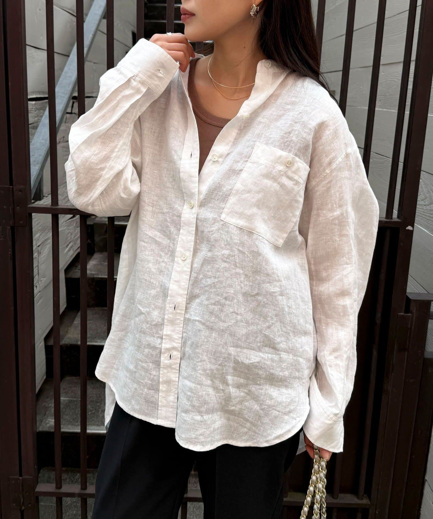 ブラウス シャツ LINEN100バンドカラーシャツ レディース LINEN100バンドカラーシャツ | FREDY & GLOSTER(フレディ アンド