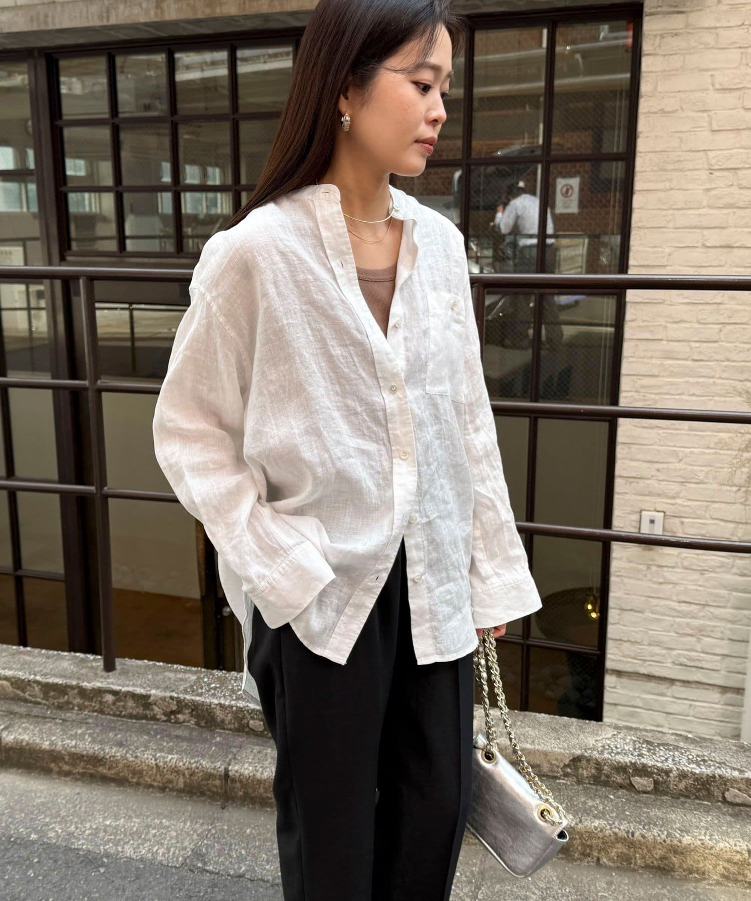ブラウス シャツ LINEN100バンドカラーシャツ レディース LINEN100バンドカラーシャツ | FREDY & GLOSTER(フレディ アンド