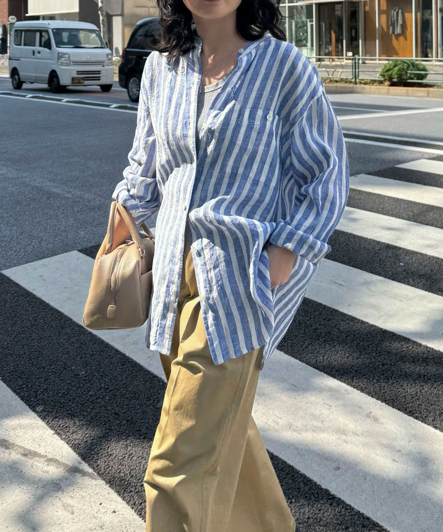 FREDY & GLOSTER(フレディ アンド グロスター) LINEN100バンドカラーシャツ