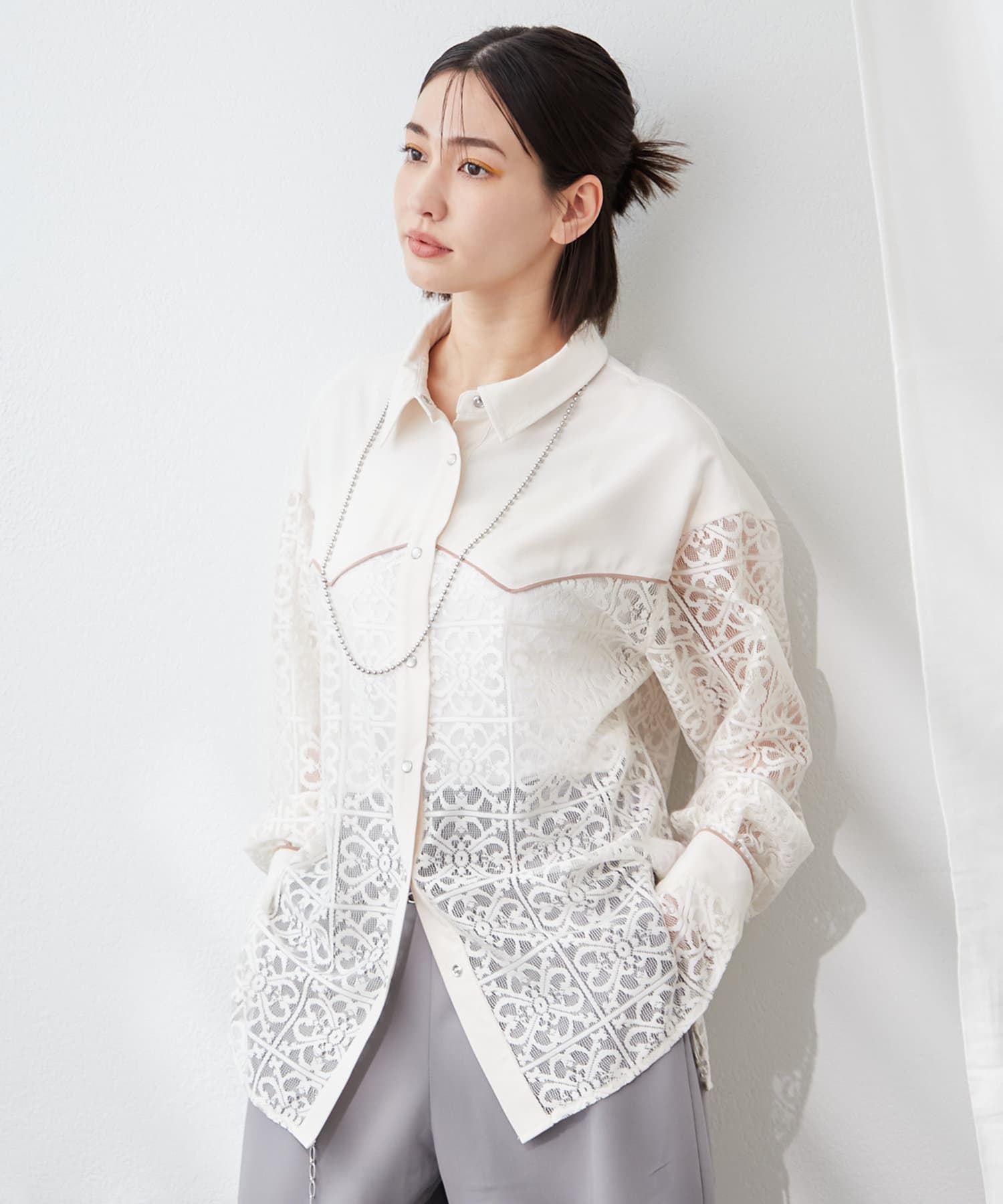 seyto サイズ1 / ウエスタンシャツレースシャツ Western lace short shirt / ウエスタンシャツレースシャツ