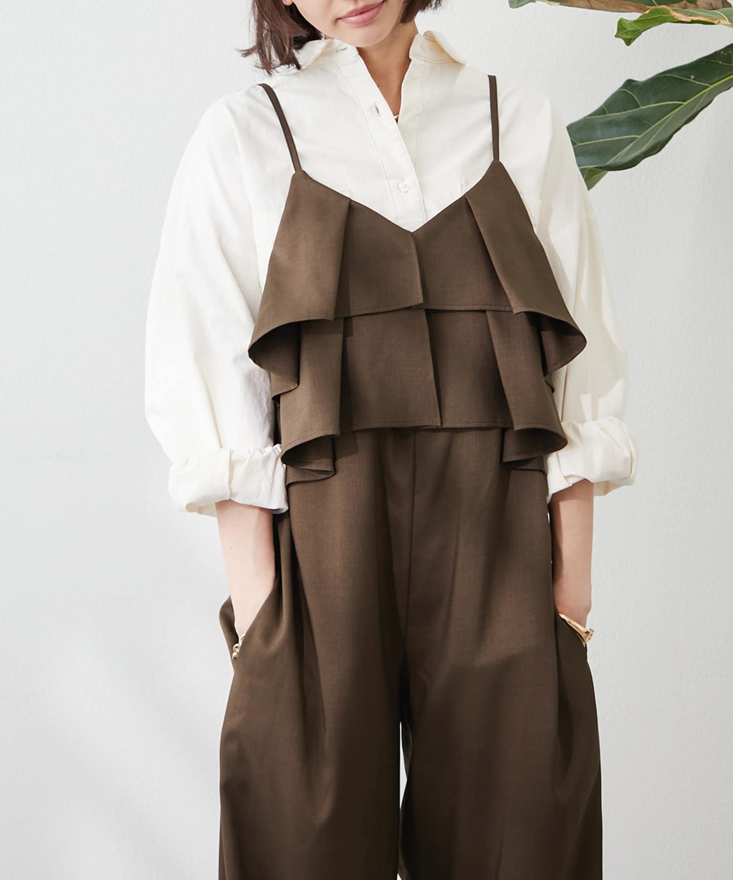 Doudou フリル付きブラウンサロペット WEB限定】 フリルビスチェキャミサロペット | DOUDOU(ドゥドゥ