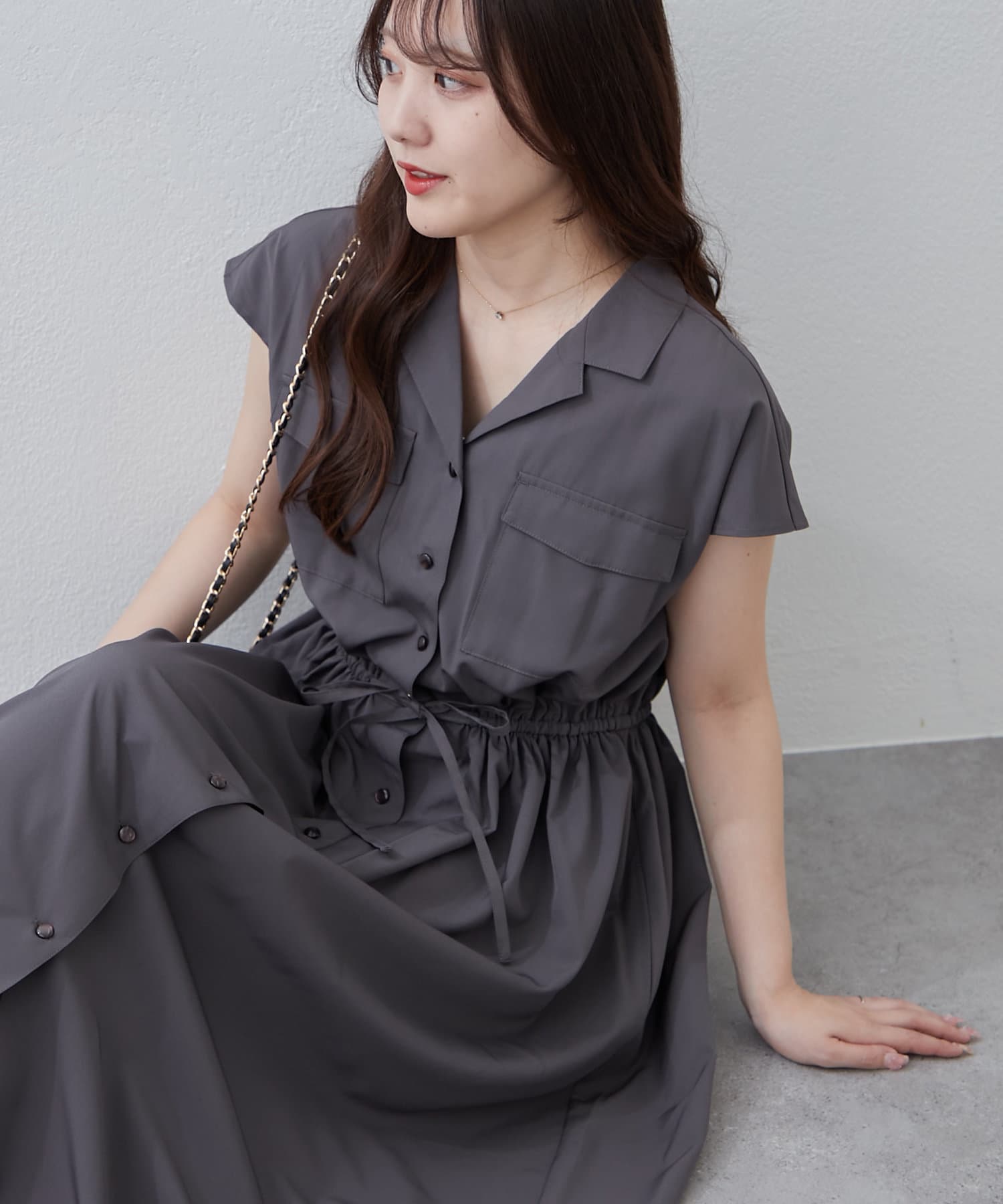 エムズグレイシー シャツワンピース ロング リボンベルト