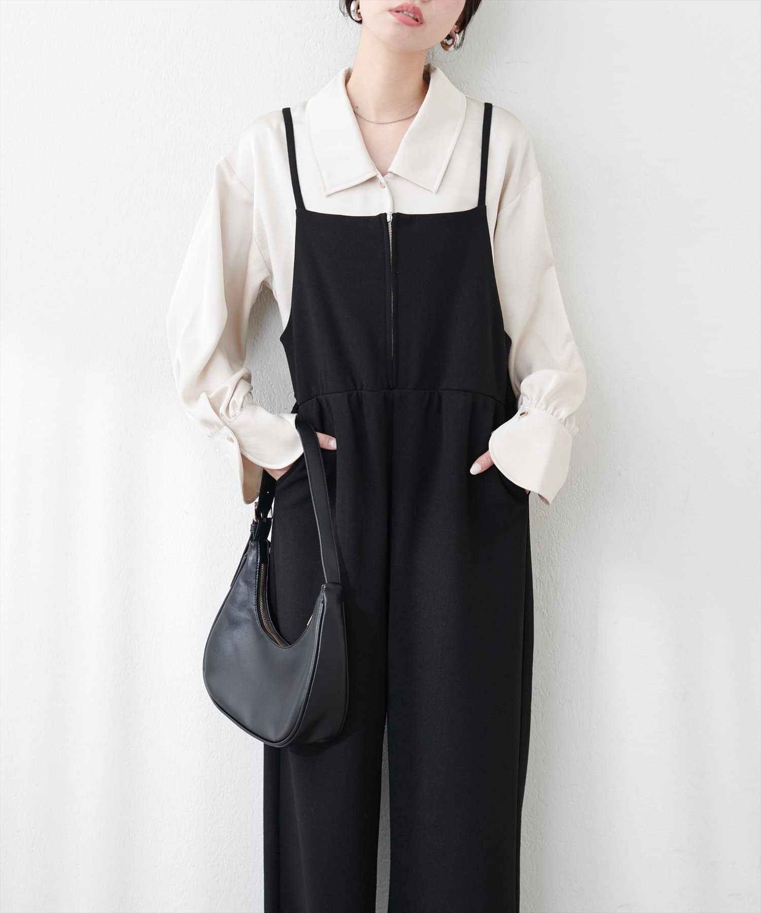 NICE CLAUP / OLIVE des OLIVE OUTLET(ナイスクラップ  / オリーブ デ オリーブ アウトレット) 【natural couture】カットソーフロントＺＩＰサロペ