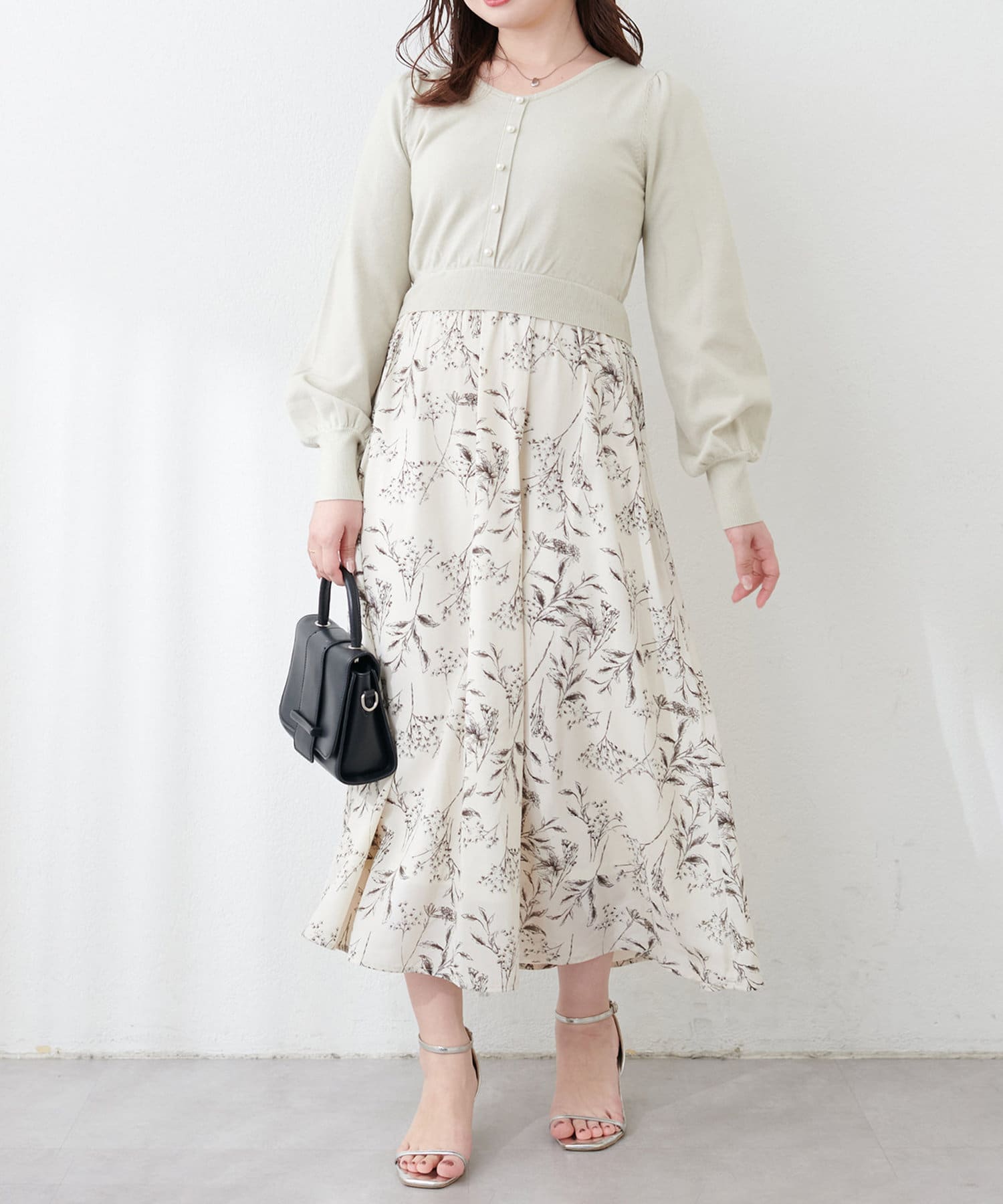 NICE CLAUP / OLIVE des OLIVE OUTLET(ナイスクラップ  / オリーブ デ オリーブ アウトレット) 【natural couture】前後2way花柄ドッキングニットワンピース