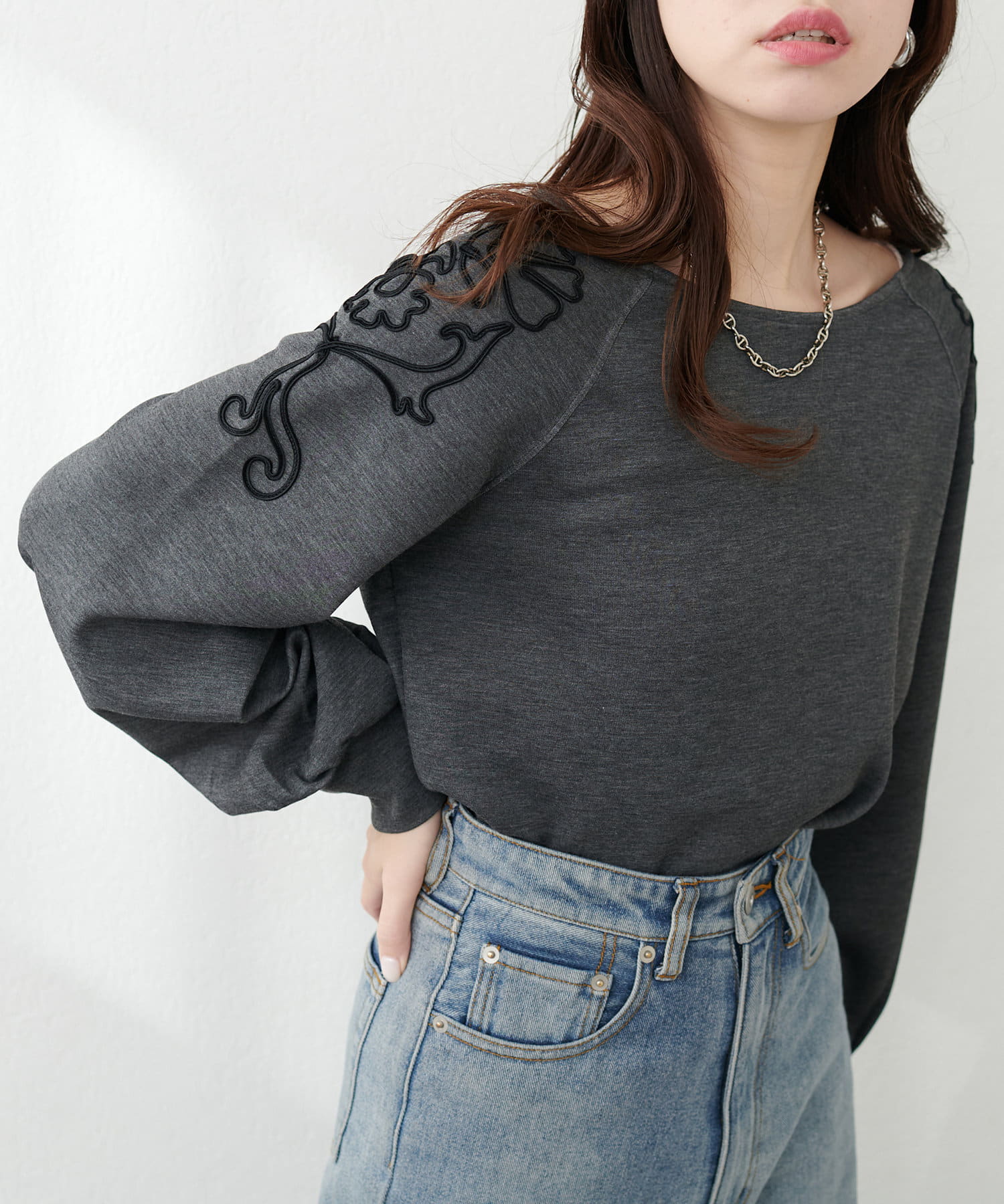 NICE CLAUP / OLIVE des OLIVE OUTLET(ナイスクラップ  / オリーブ デ オリーブ アウトレット) 【natural couture】コード刺繍カットソー