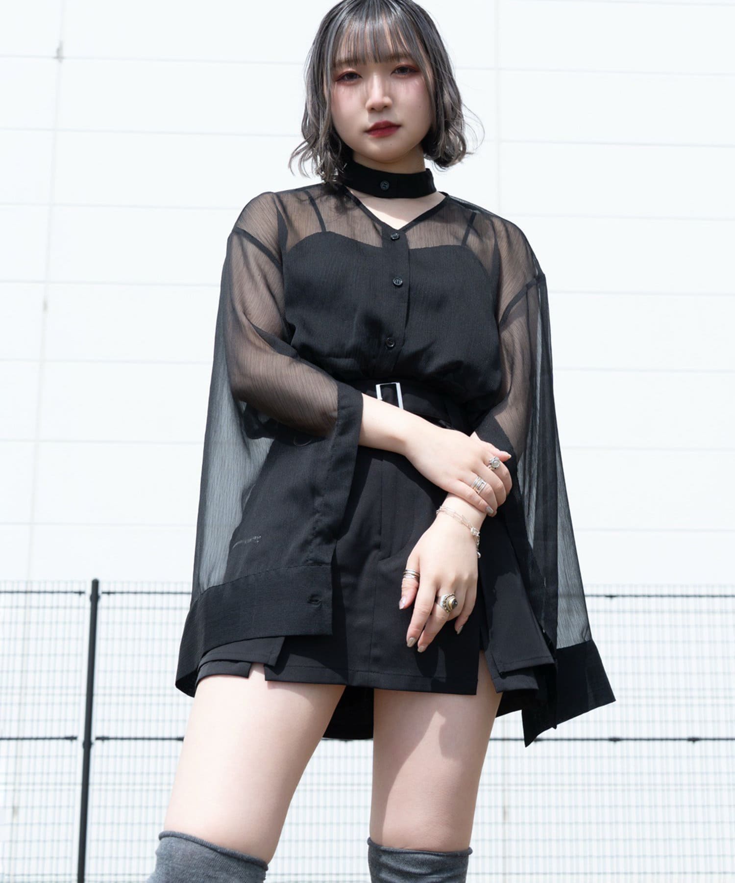 【Mavie..7】 袖スリットシアーシャツ ブラック Mavie..7】袖スリットシアーシャツ（シャツ/ブラウス）｜Mavie