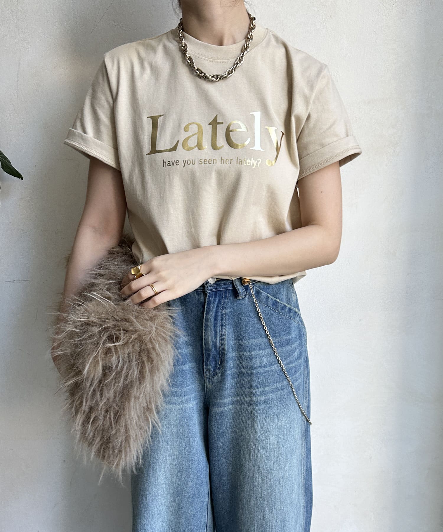 OUTLET(アウトレット) 【DouDou】Lately箔プリントロゴTEE