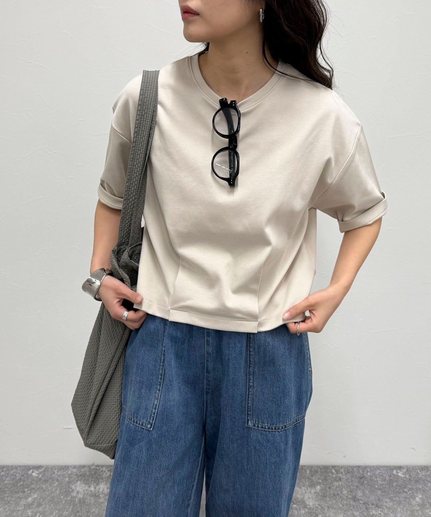 ◇fredy emue◇【2025 SS】ふんわりしたシルエットがこなれた印象の5分袖プルオーバー●point・クロップド丈×たっぷりとしたシルエットがポイントの5分袖プルオーバーです・薄手のポンチ素
