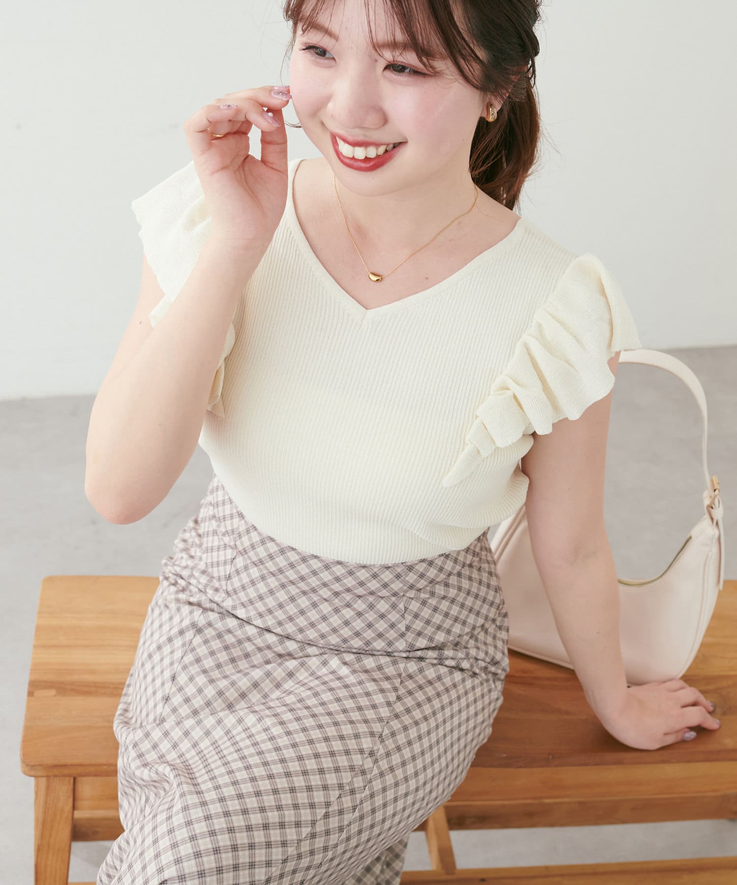 canami】フリル袖ニットドッキングワンピース | natural couture