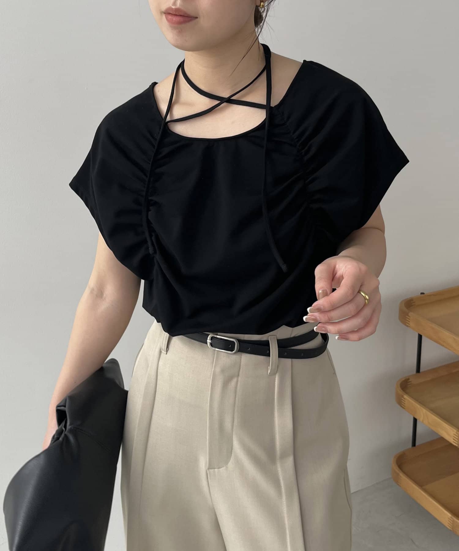 CAPRICIEUX LE'MAGE(カプリシュレマージュ) ギャザーフレンチTシャツ