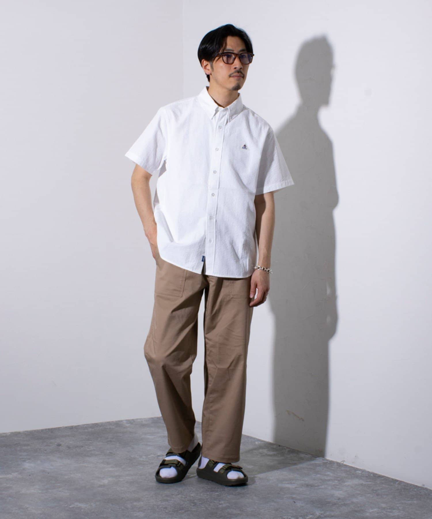 EXCLUSIVE】【GEVACO】シアサッカー ボタンダウン半袖シャツ