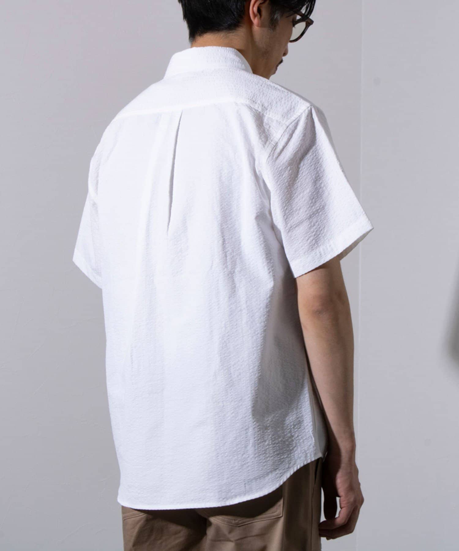EXCLUSIVE】【GEVACO】シアサッカー ボタンダウン半袖シャツ
