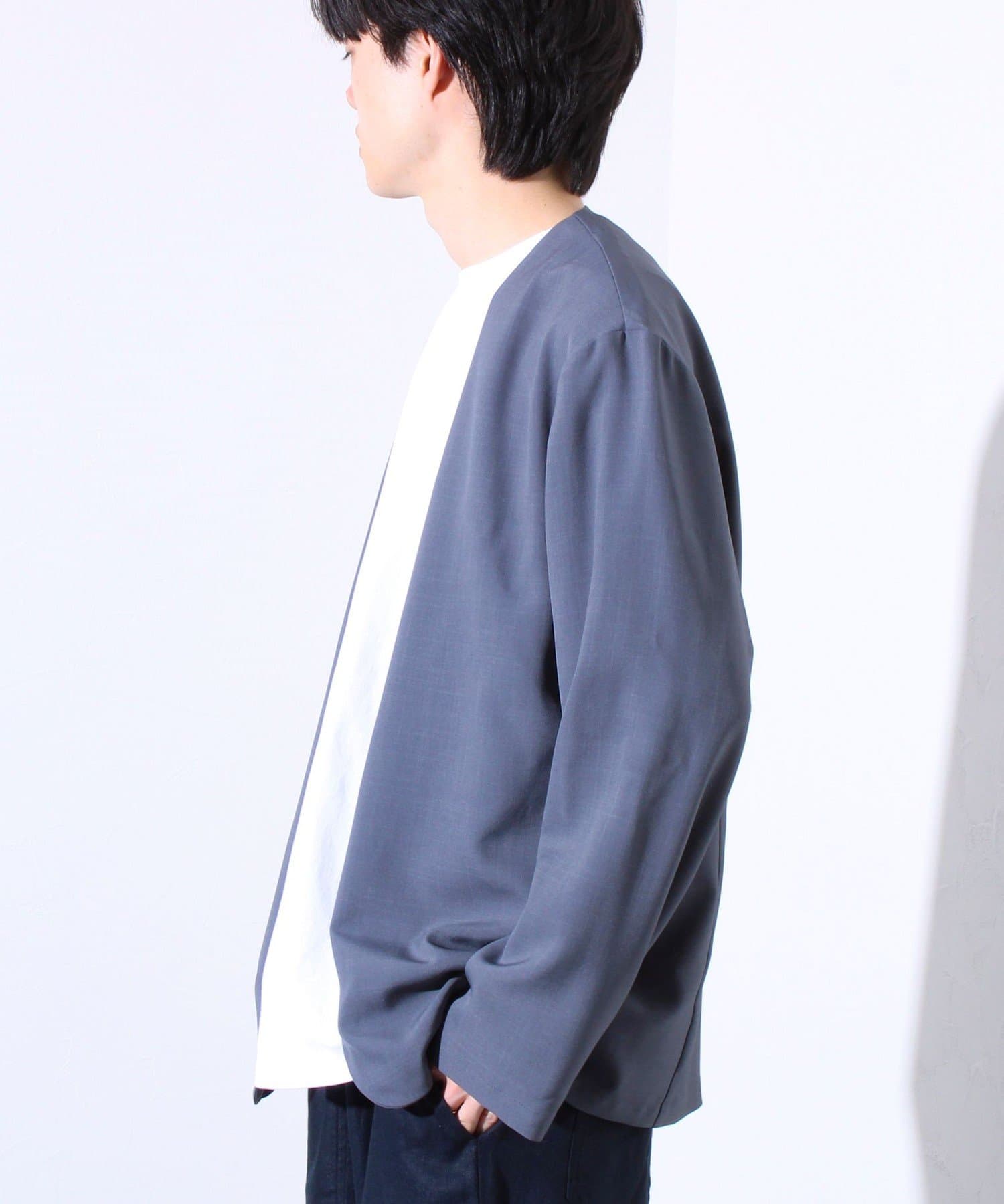 courrèges ノーカラージャケット カーディガン　9AR ネイビー quaranciel:〈手洗い可能〉ノーカラー ポケット ニット