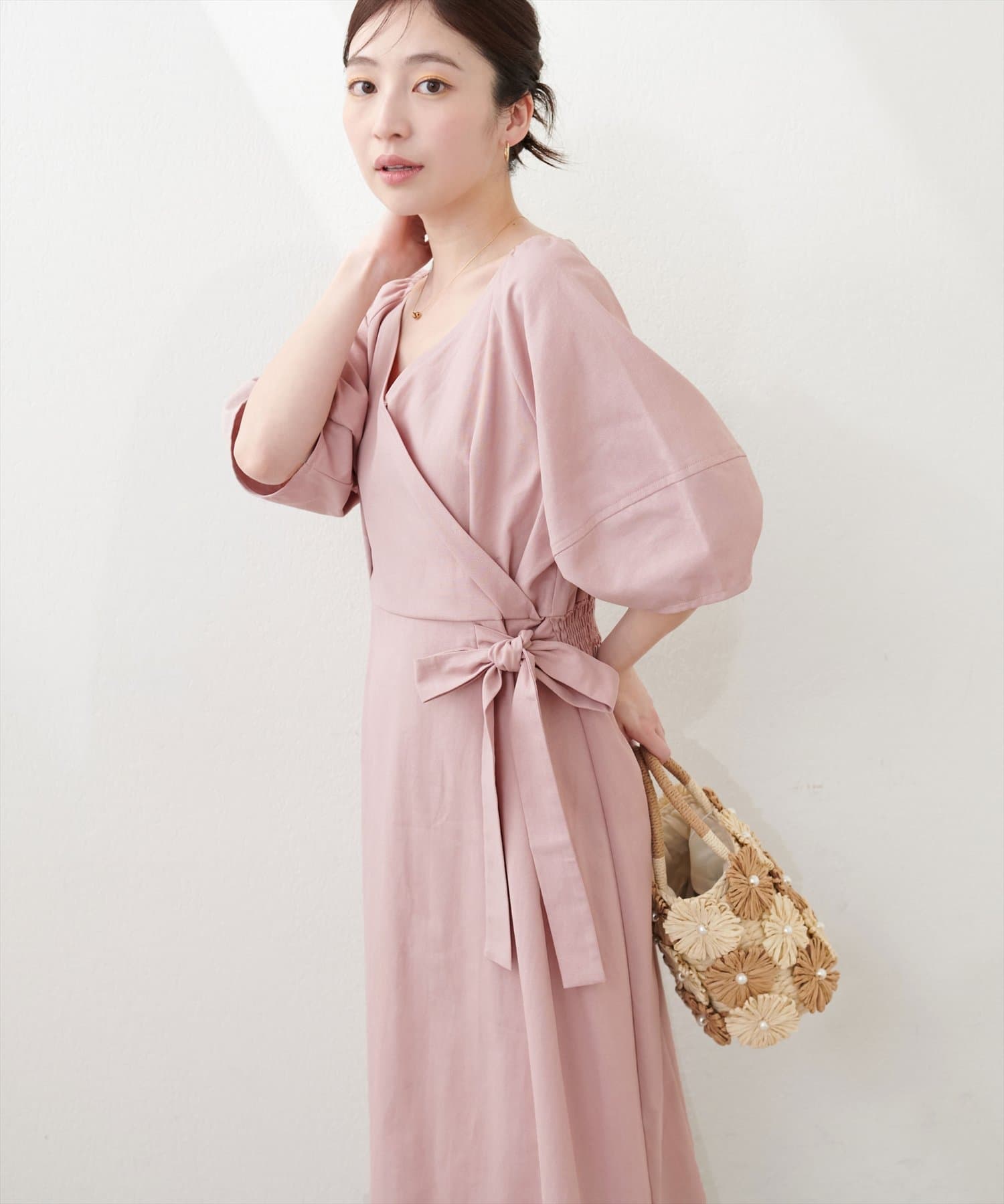 送料無料 ランタンスリーブ カシュクール ワンピース D804 WEB限定】ランタンスリーブワンピース | natural couture
