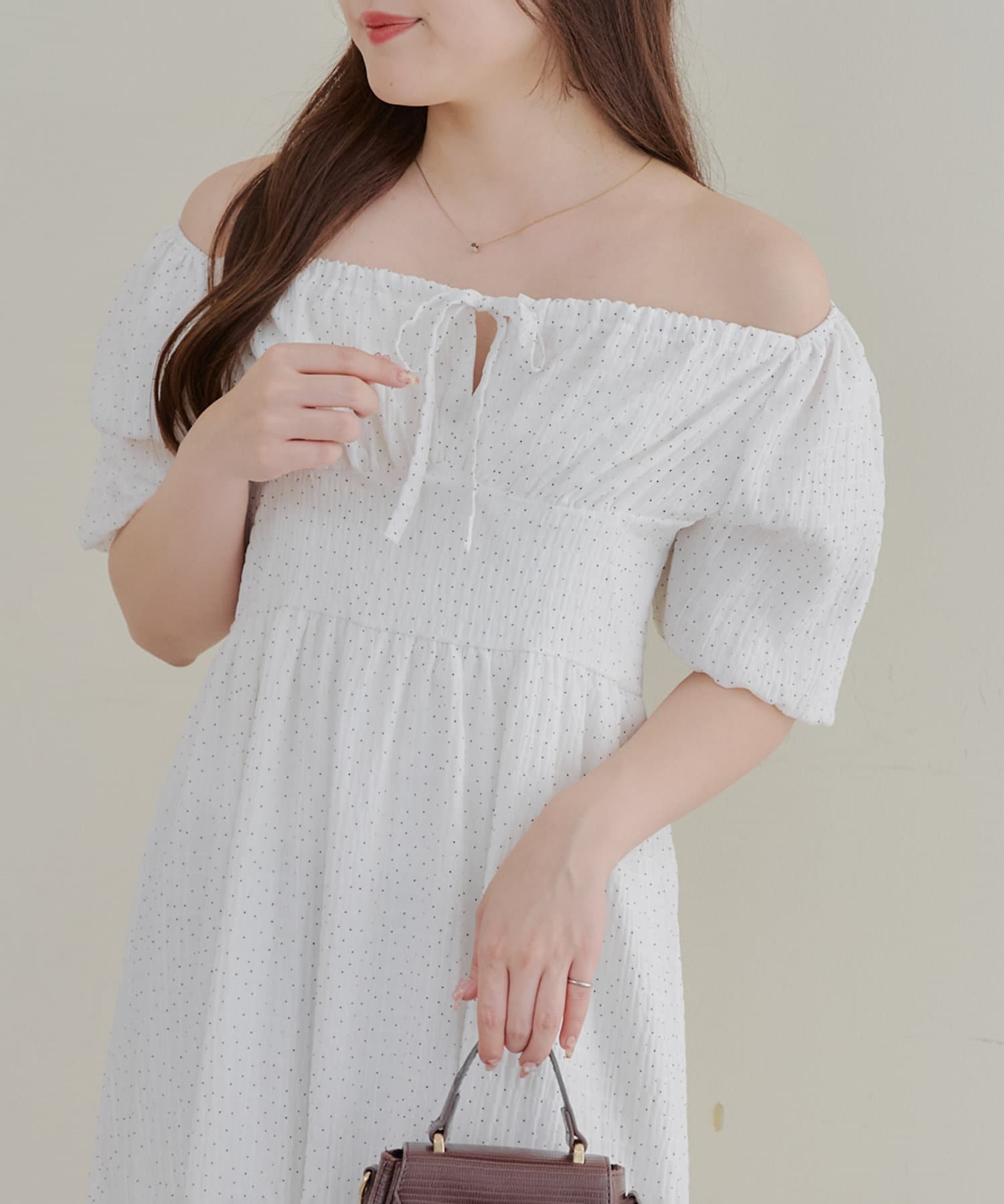 Remind me and forever(リマインドミーアンドフォーエバー) 【お出かけコーデにぴったり！】ドットオフショルワンピース