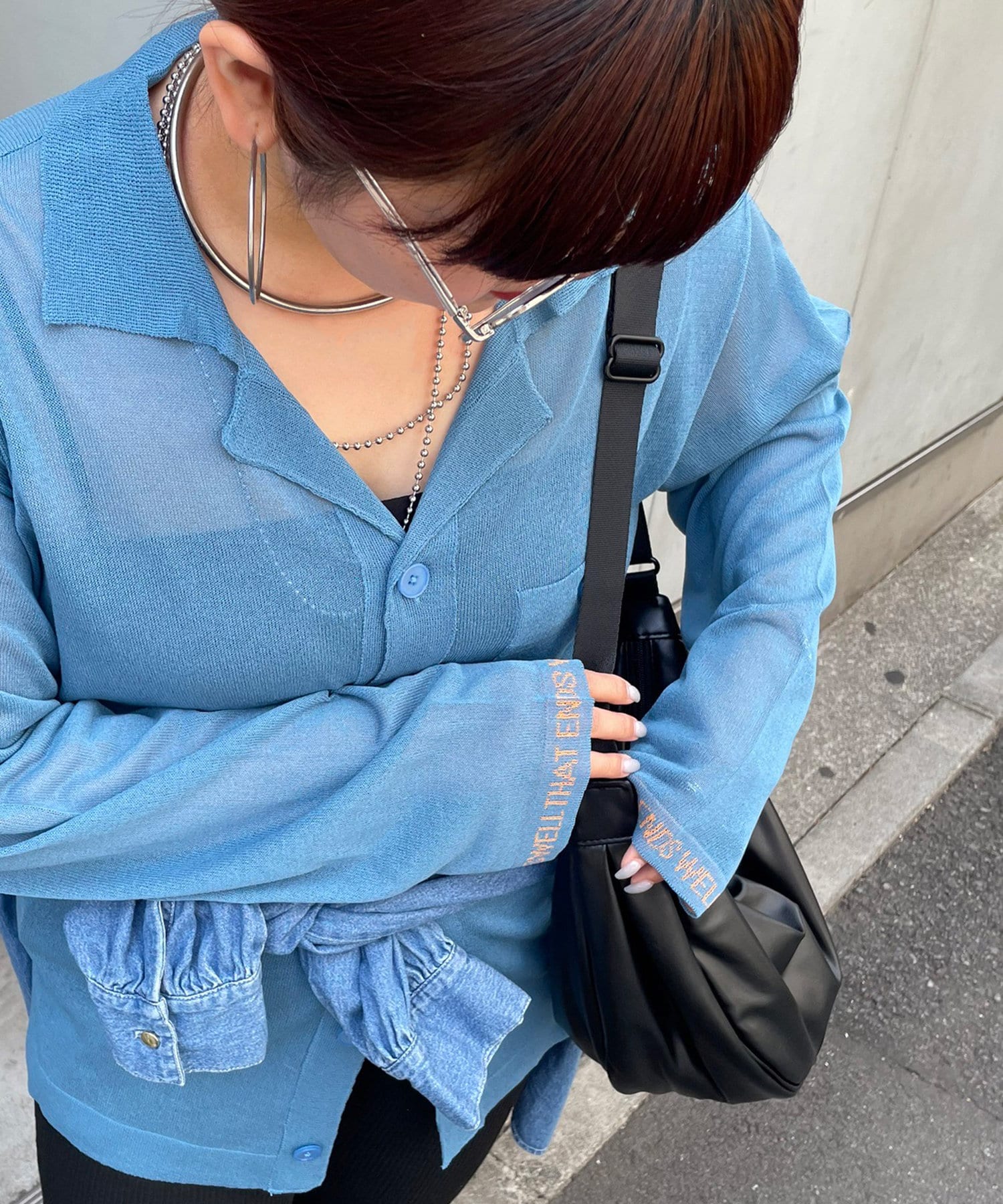 Remind me and forever(リマインドミーアンドフォーエバー) 【NUNIFE】袖ロゴ開襟ニットカーディガン