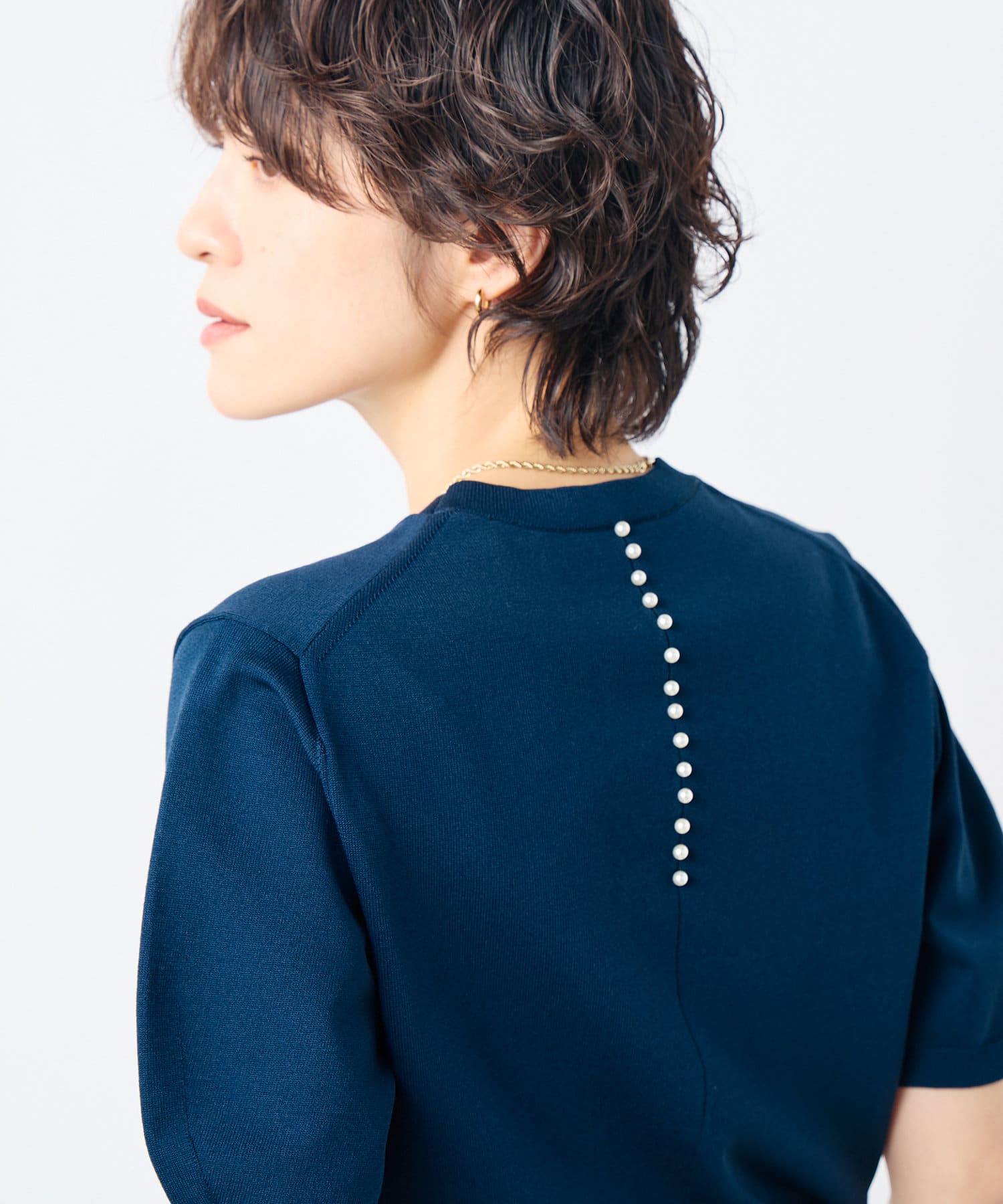 NOLLEY'S(ノーリーズ) 《手洗い可能》バックパールフォルム袖プルオーバーニット