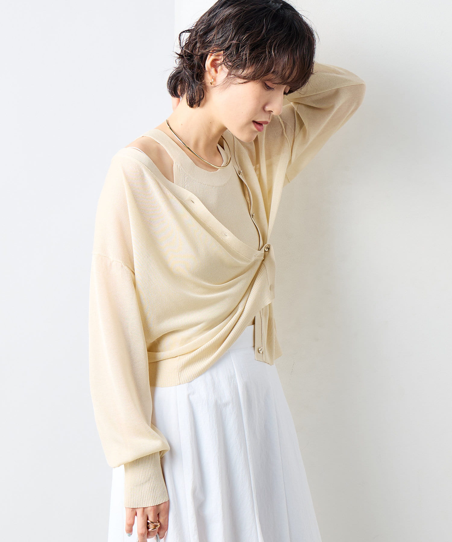 NOLLEY'S(ノーリーズ) 《アンサンブル対応》イタリー糸ラメシアーVネックカーディガン