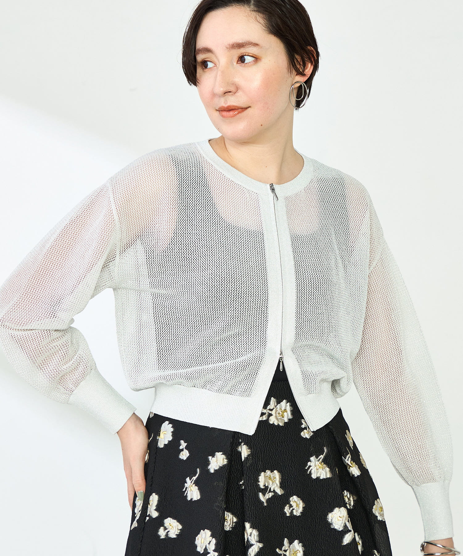 NOLLEY'S｜レース柄配色ラメカーディガン | Rakuten Fashion