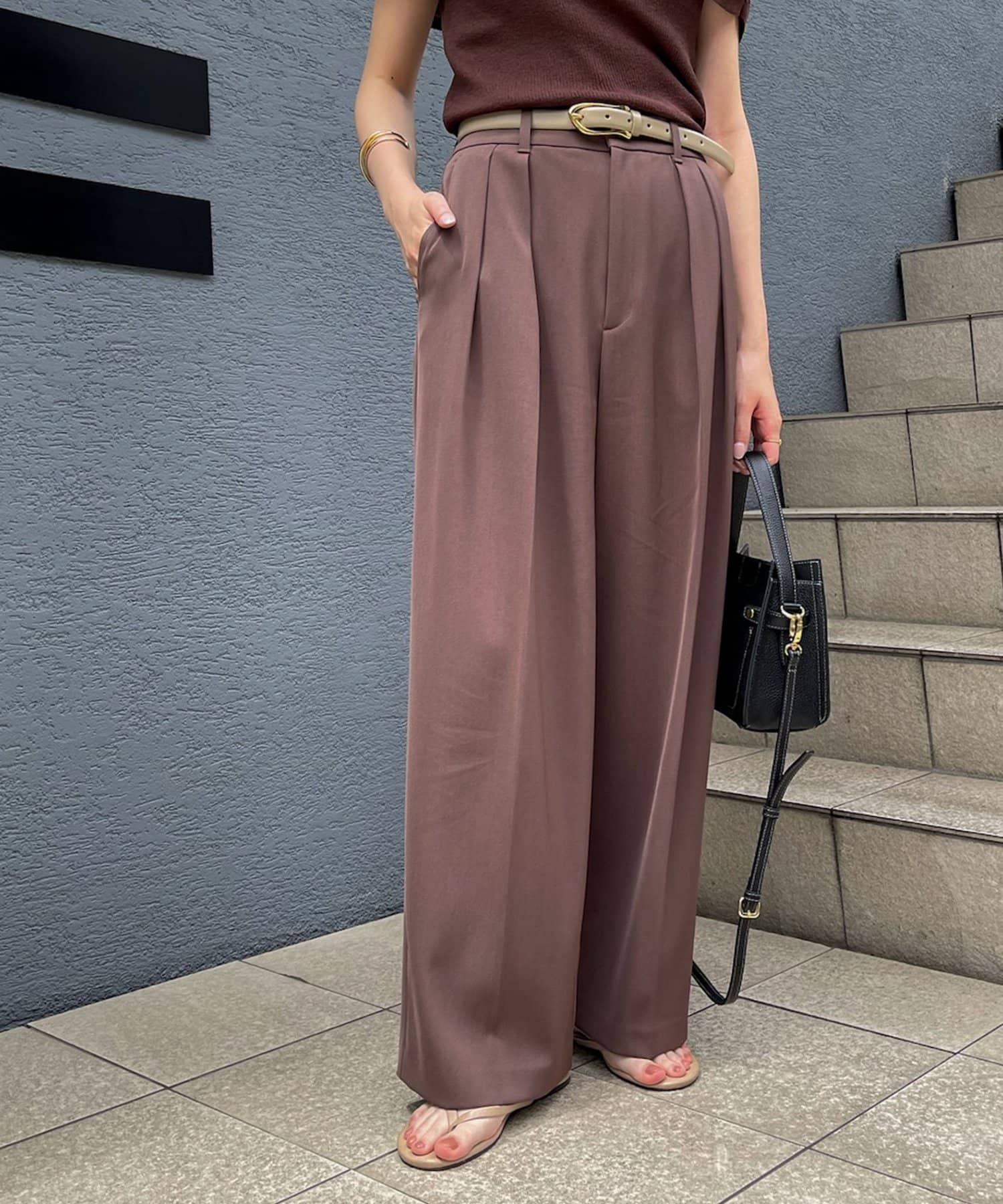 NOLLEY'S(ノーリーズ) ウォッシャブル強撚ツイルワイドパンツ