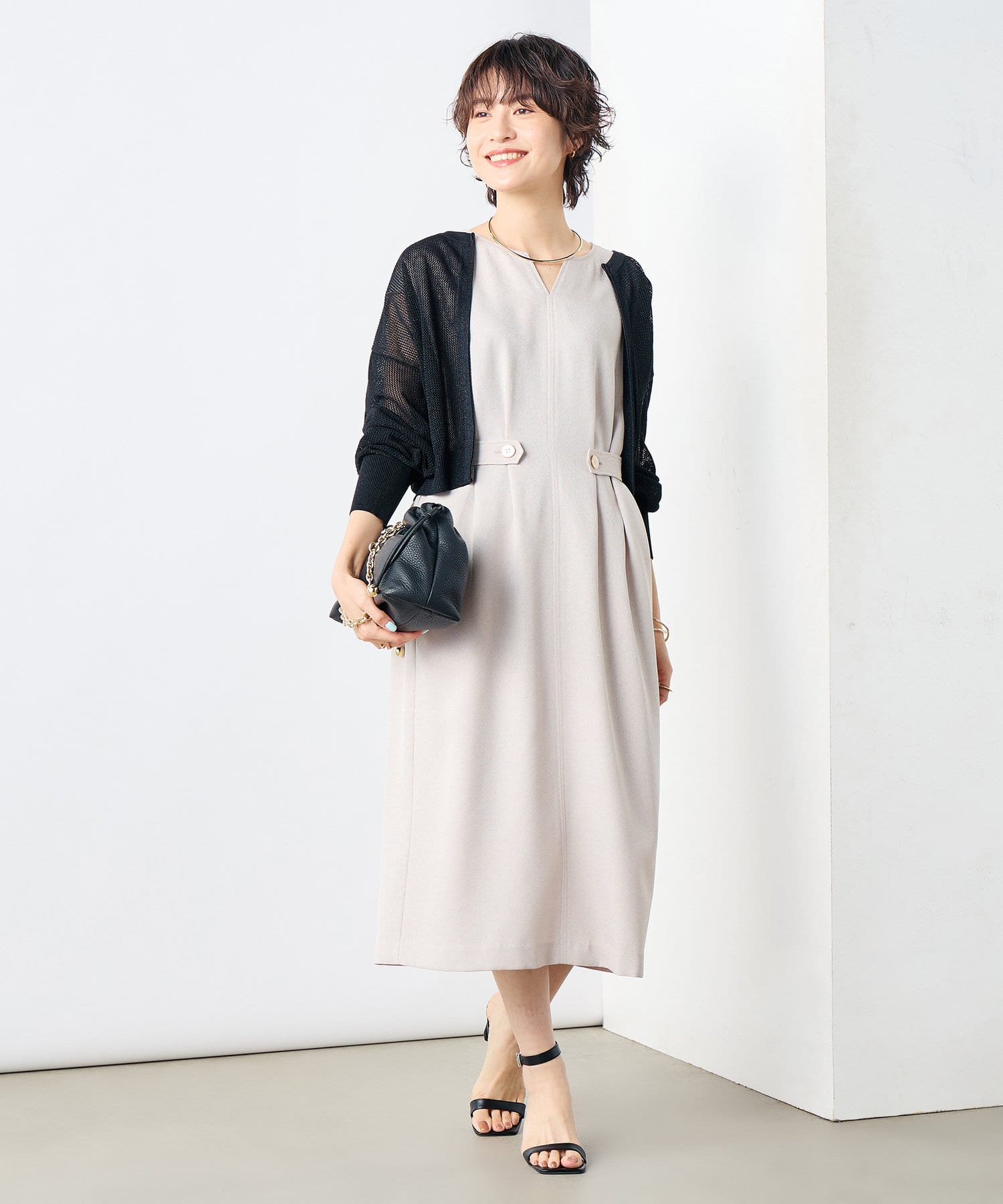 NOLLEY'S(ノーリーズ) ウォッシャブル麻調タックコクーンワンピース