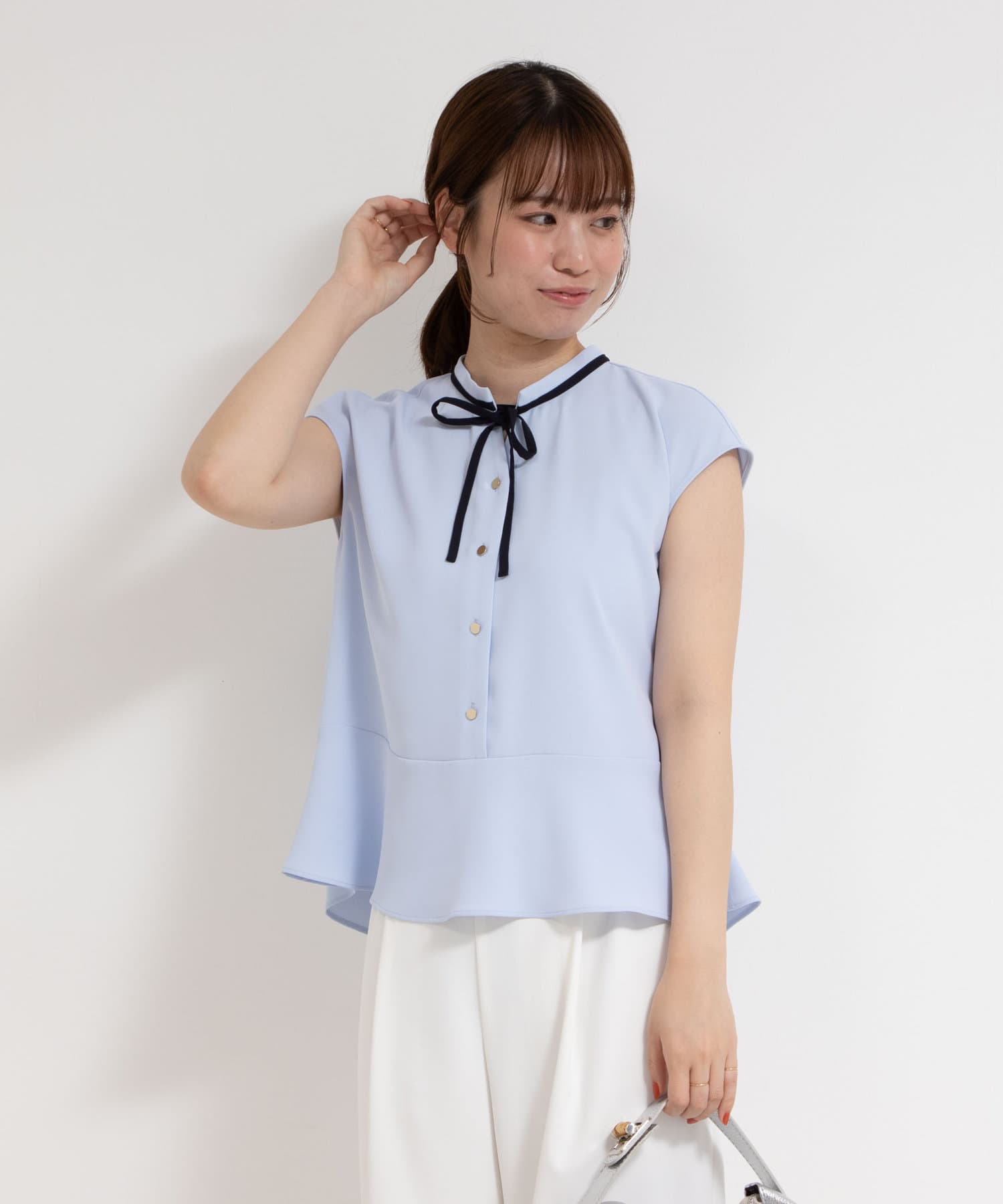 NOLLEY'S(ノーリーズ) ペプラムリボンフレンチスリーブブラウス