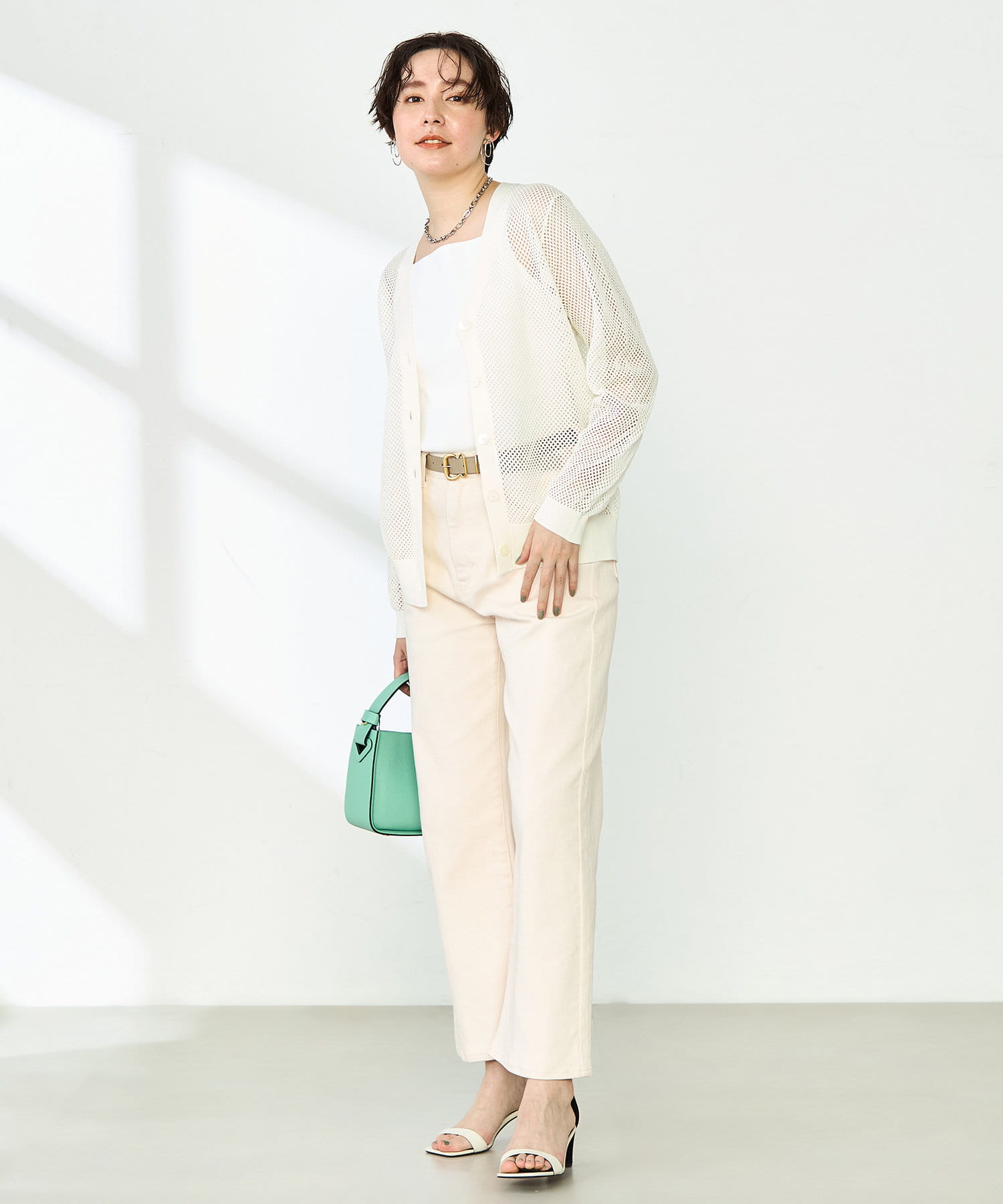 【手洗いOK】カラミメッシュ・Ｖネックジレ 手洗い可能》メッシュ長袖Vネックカーディガン | NOLLEY'S