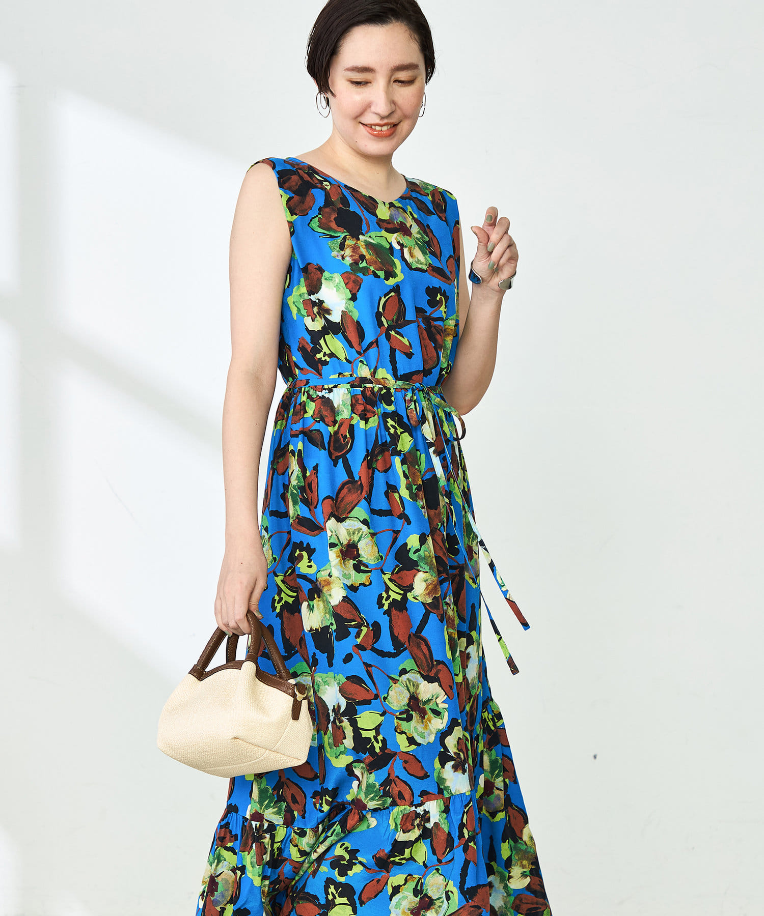 NOLLEY'S(ノーリーズ) ウォッシャブルシルキープリントティアードマキシワンピース