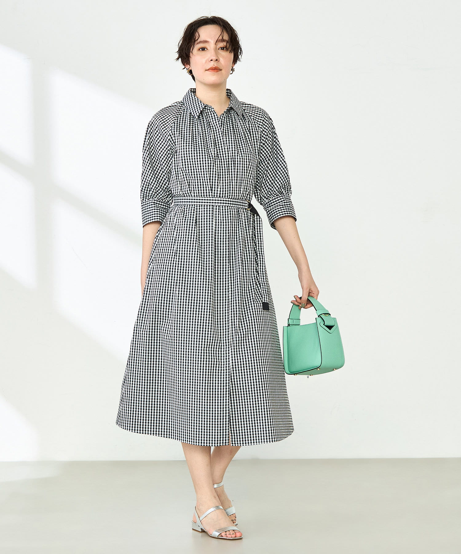 NOLLEY'S(ノーリーズ) ウォッシャブル高密度ストレッチシャツワンピース