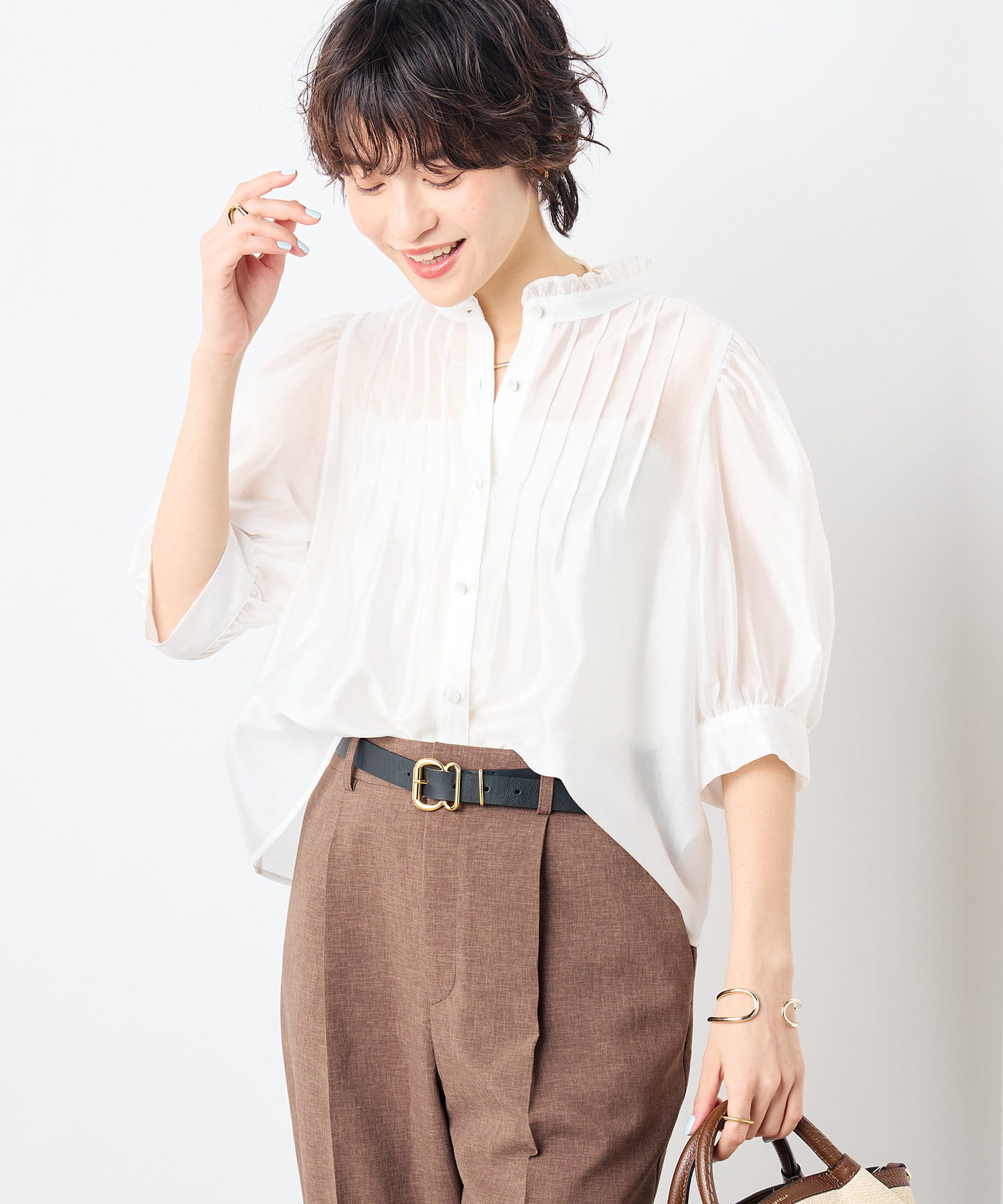 NOLLEY'S(ノーリーズ) 5分袖衿フリルブラウス