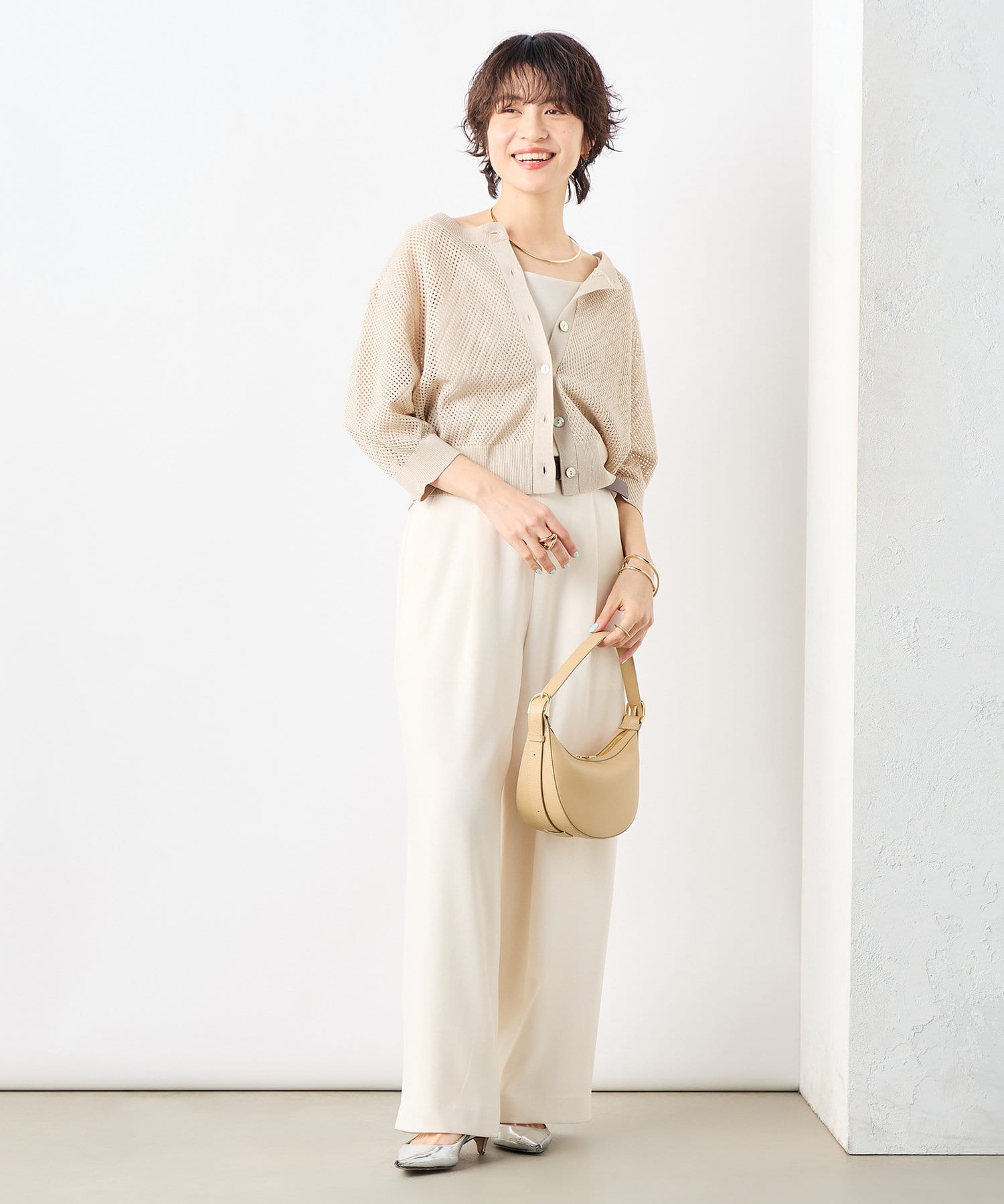 ▼アパートバイローリーズ　セット売り３点セット▼ セットアップ対応》ウォッシャブル麻調タックワイドパンツ
