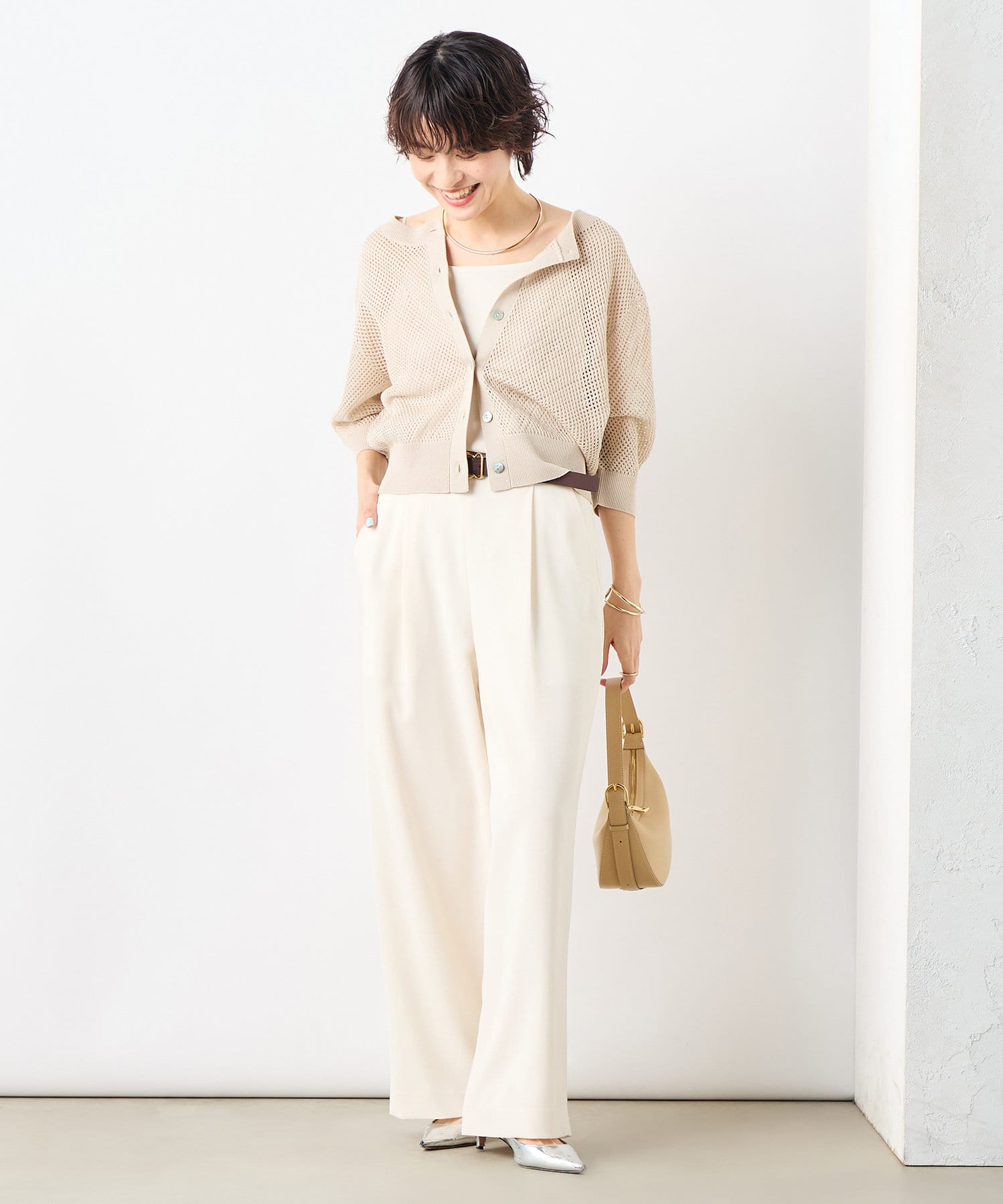 【新品】タックパンツ レディース セットアップ パンツ ベージュ M L 春 asess25-1350.jpg