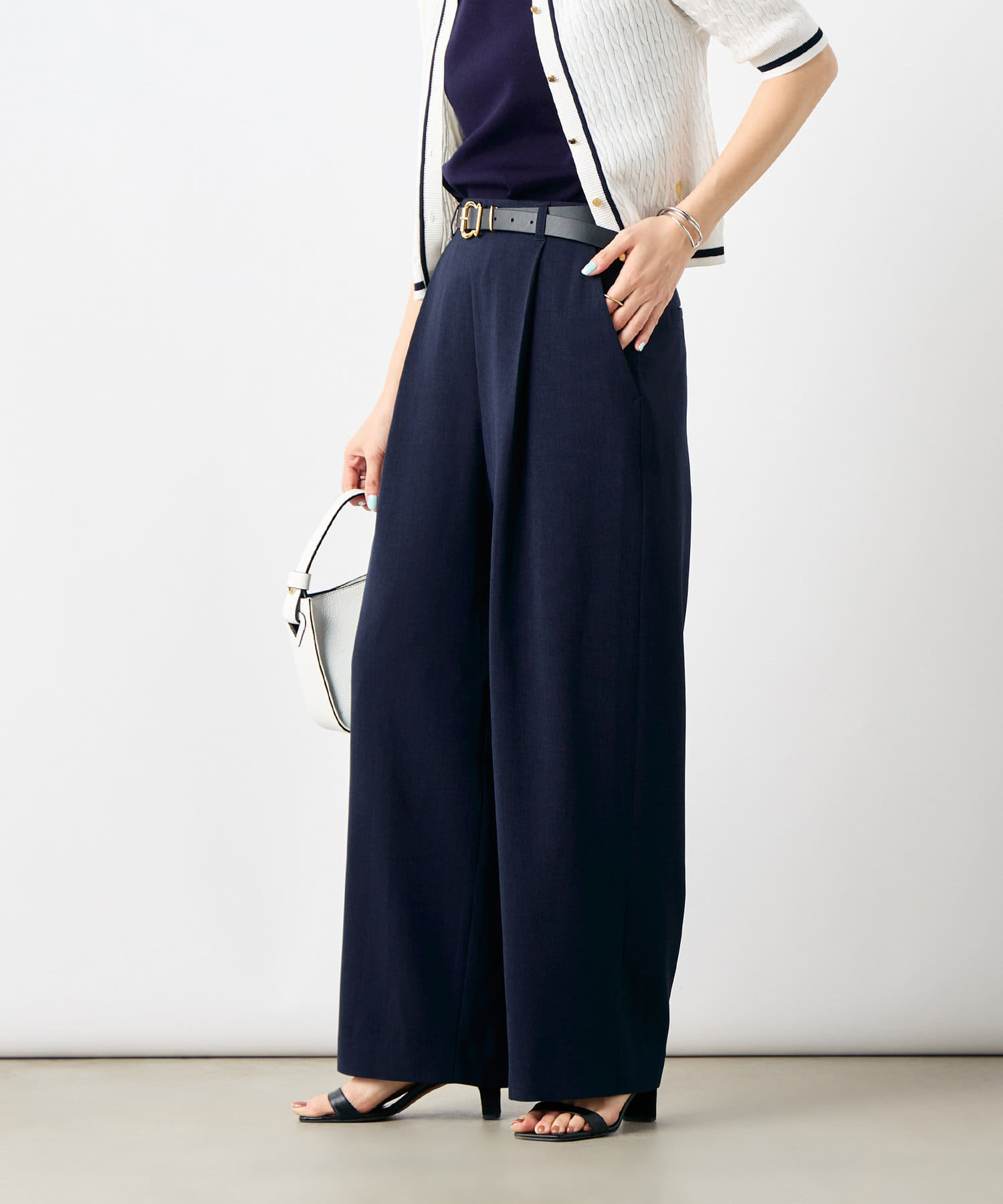 NOLLEY'S(ノーリーズ) 《セットアップ対応》ウォッシャブル麻調タックワイドパンツ
