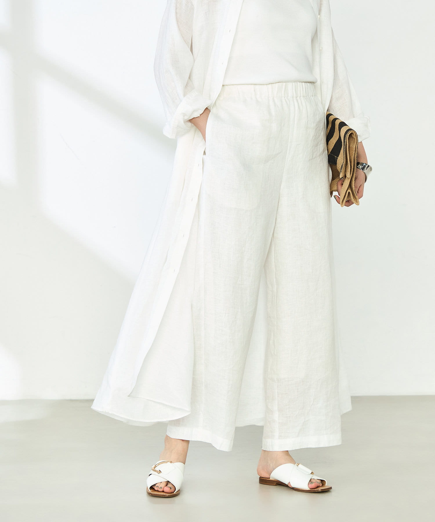 ◇25SS◇2nd NOLLEY'S◆Point・夏も快適に穿けるリネンのワイドパンツ・生地の段階で洗いをかけ、適度なハリコシ感を残しつつ、柔らかく仕上げた細番手のリネンを使用・吸汗/速乾の