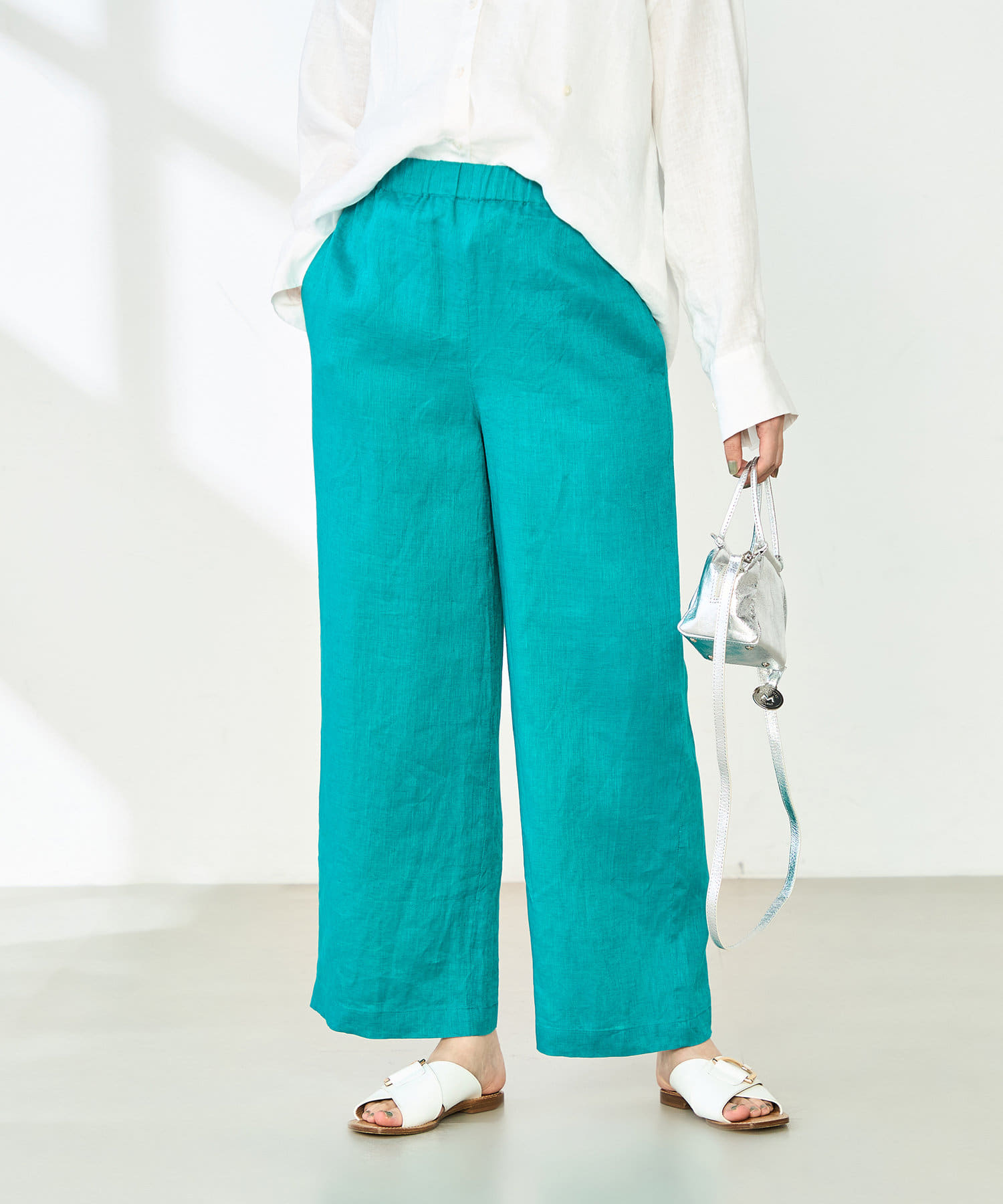 ◇25SS◇2nd NOLLEY'S◆Point・夏も快適に穿けるリネンのワイドパンツ・生地の段階で洗いをかけ、適度なハリコシ感を残しつつ、柔らかく仕上げた細番手のリネンを使用・吸汗/速乾の
